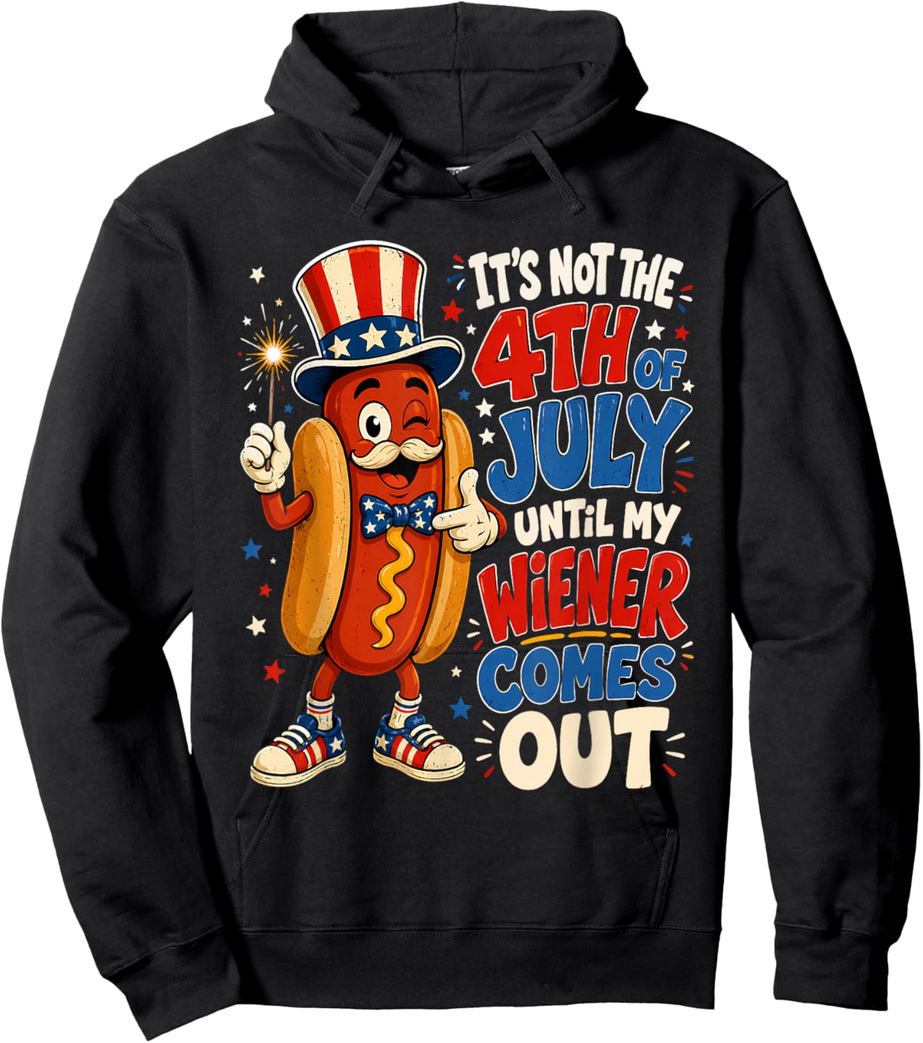 Funny 4th of July Hotdog Patriotic American Flag Men Women Hoodie - Hoodie | Black
