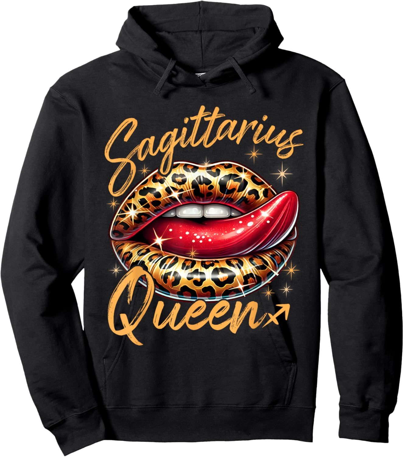 Sagittarius Queen Zodiac Sign With Leopard Print Juicy Lips Hoodie - Hoodie | Black