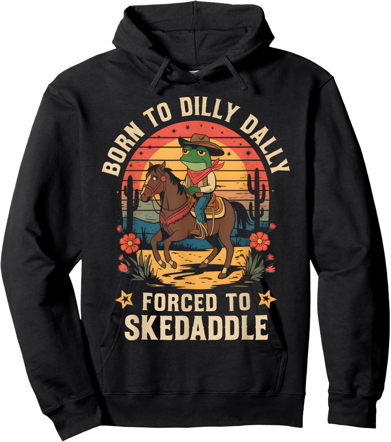 Vintage Frog Born To Dilly Dally Forced To Skedaddle Cowboy Hoodie - Hoodie | Black
