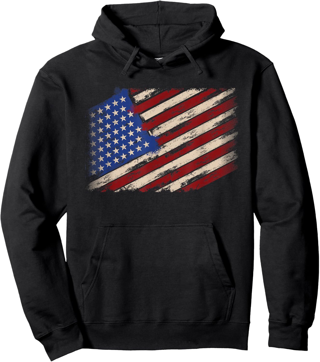 Distressed American Us Flag Vintage Retro Look 4th of July Hoodie - Hoodie | Black