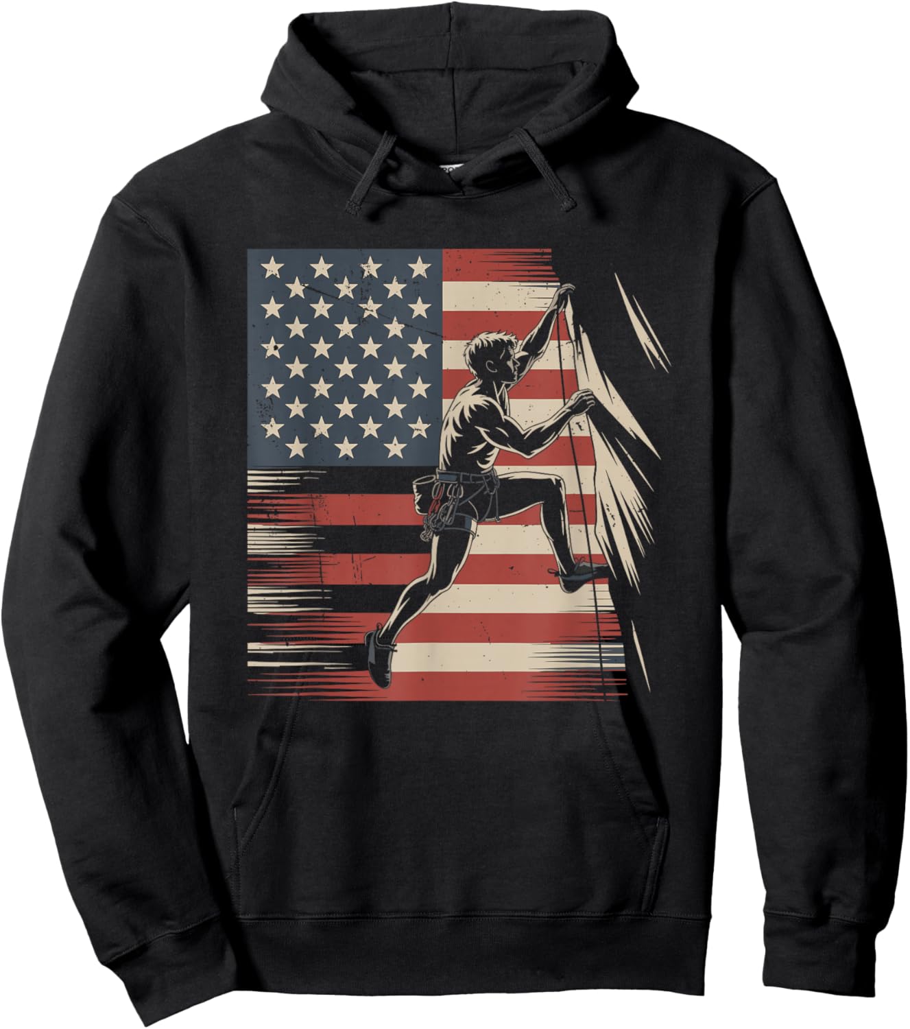 Rock Climbing USA Flag Vintage Rock Climber 4th Of July Hoodie - Hoodie | Black