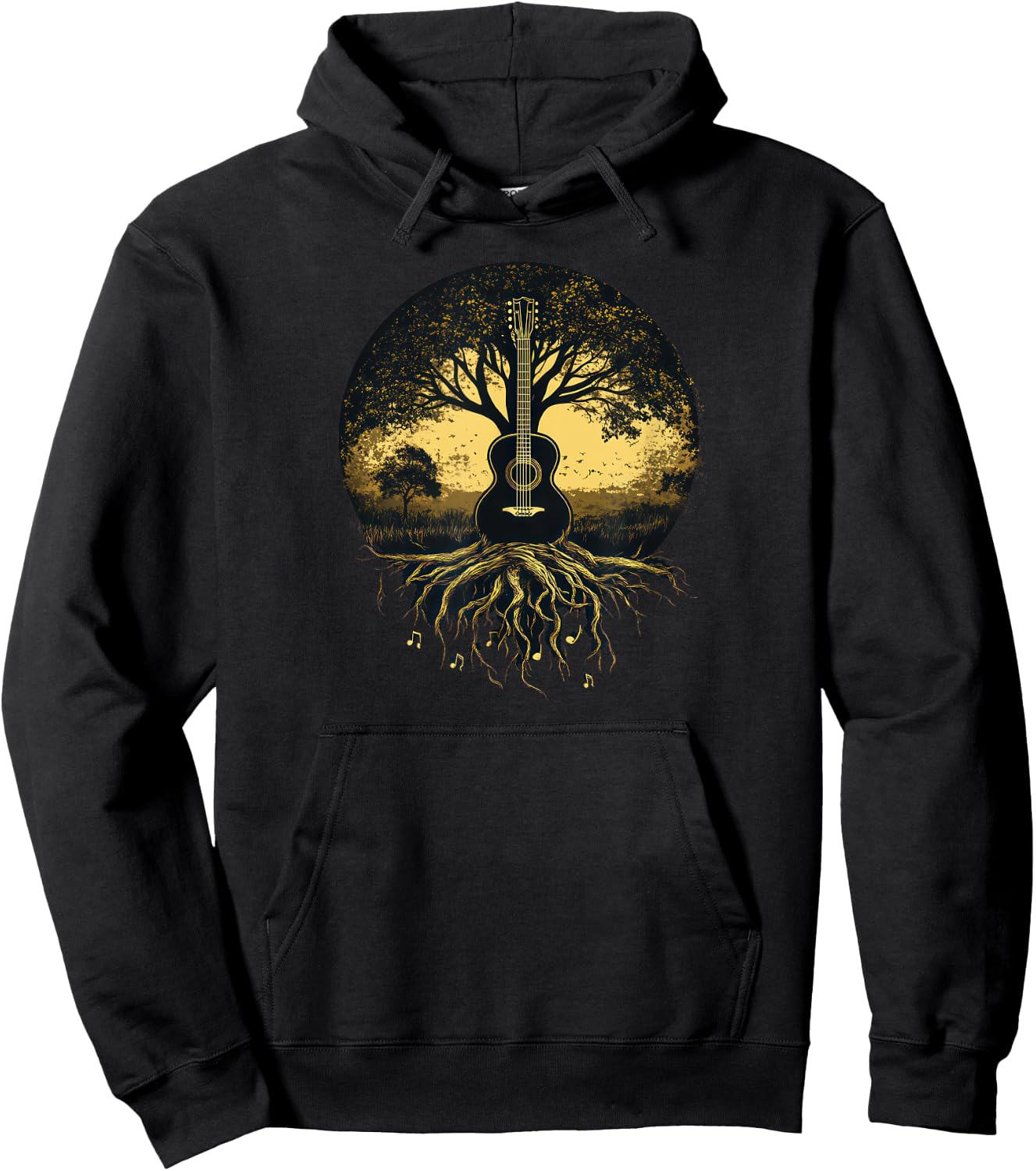 Acoustic Guitar Tree Lake Nature Folk Music Graphic Hoodie - Hoodie | Black