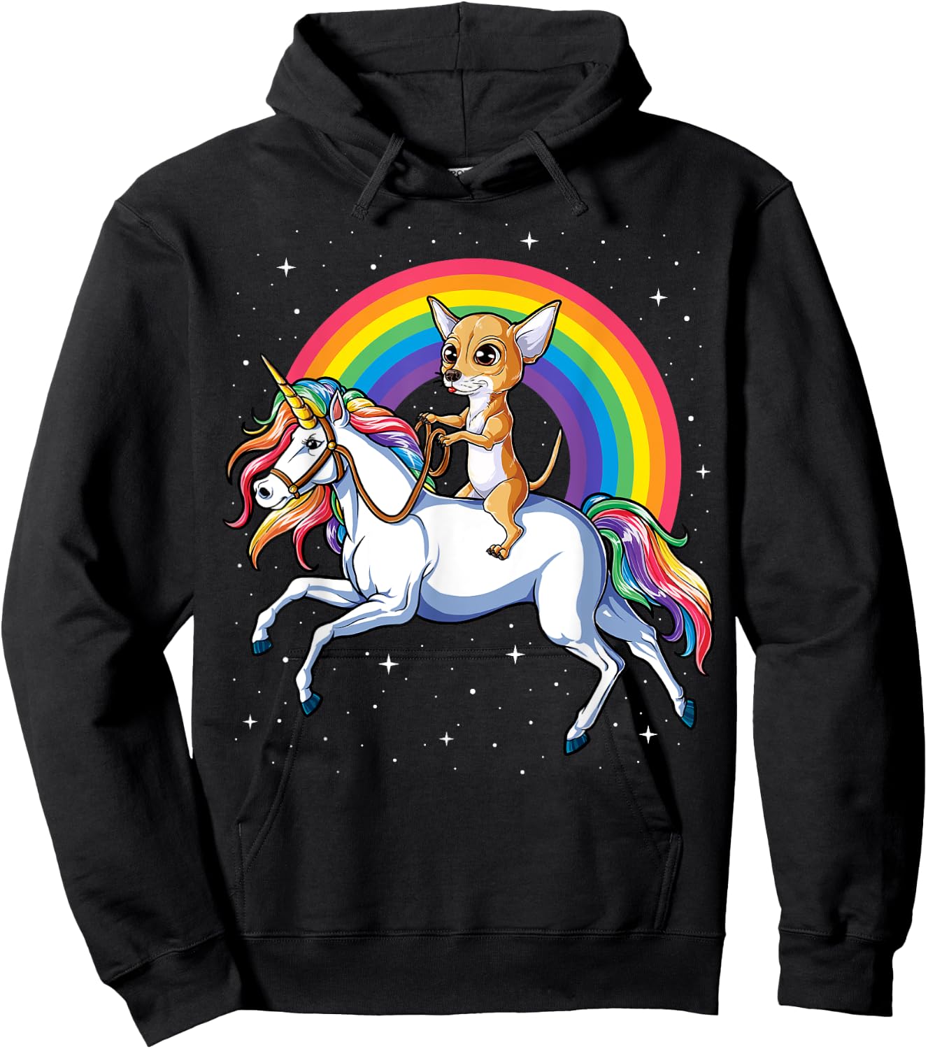 Chihuahua Unicorn T shirt Girls Space Galaxy Rainbow Dog Hoodie - Hoodie | Black