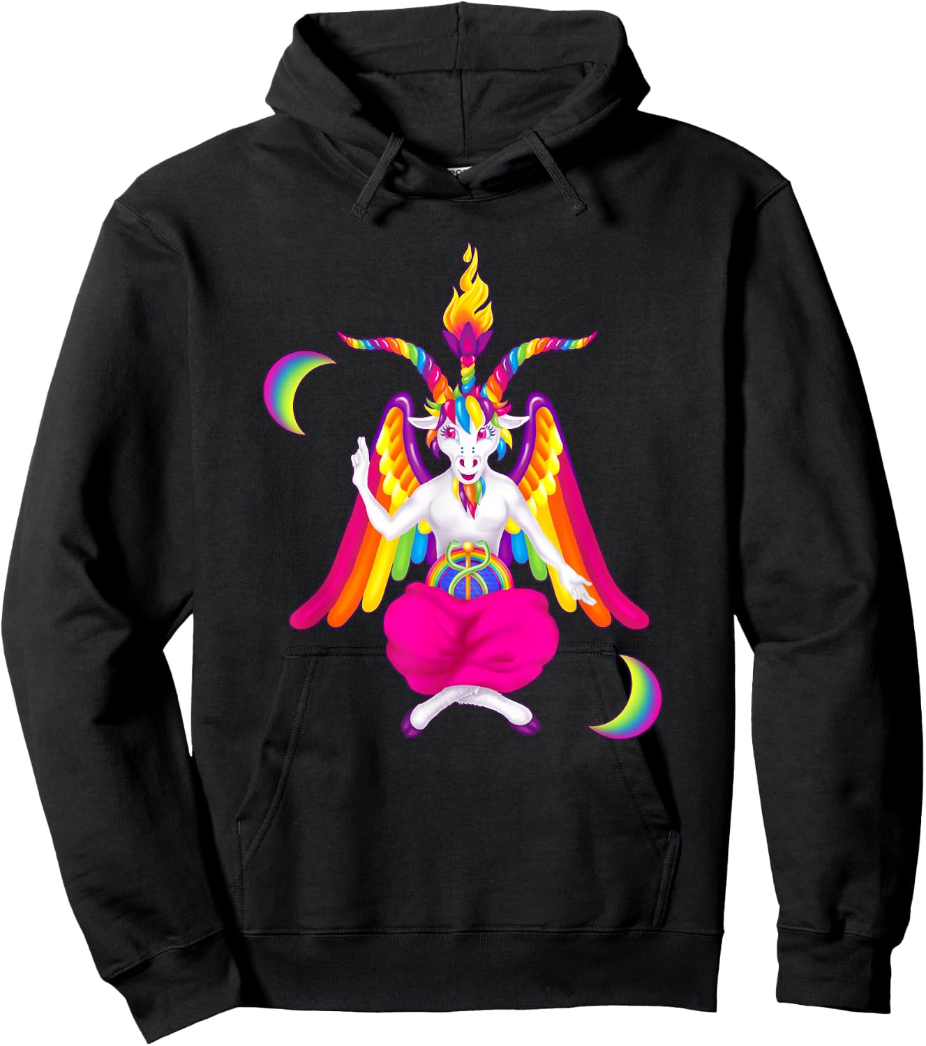 Rainbow 90s Baphomet Ironic Satanic Demon Hoodie - Hoodie | Black