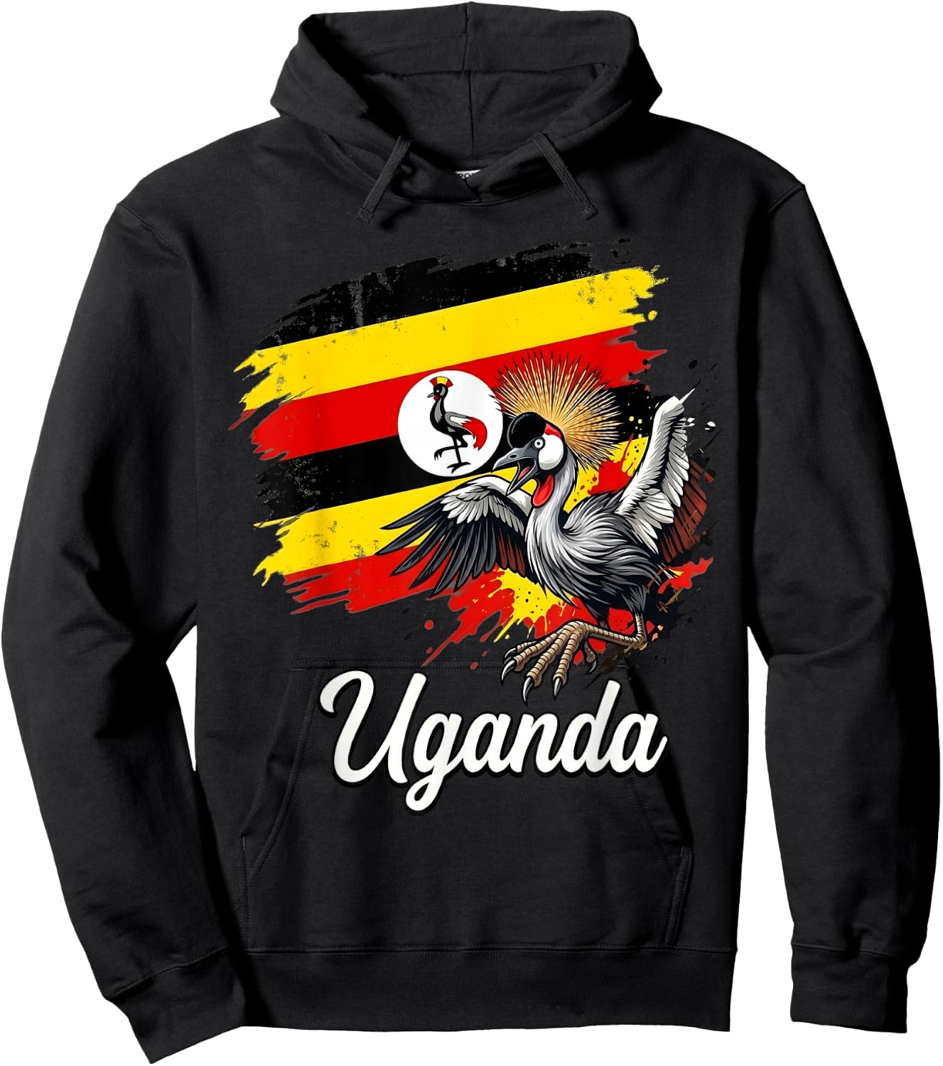 Uganda Flag Grey Crowned Crane National Bird Hoodie - Hoodie | Black