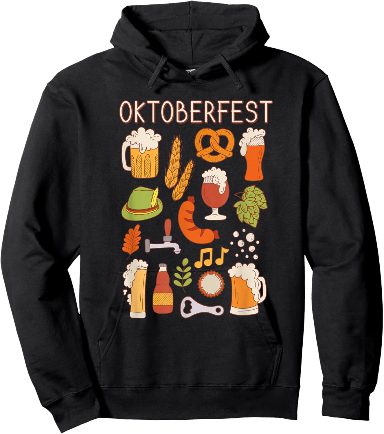 Oktoberfest Doodle Cute Beer Pretzel Weiner Hoodie - Hoodie | Black