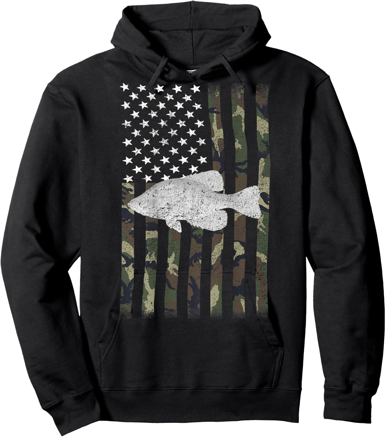 Crappie Fishing Camo Flag (on Back) Hoodie - Hoodie | Black