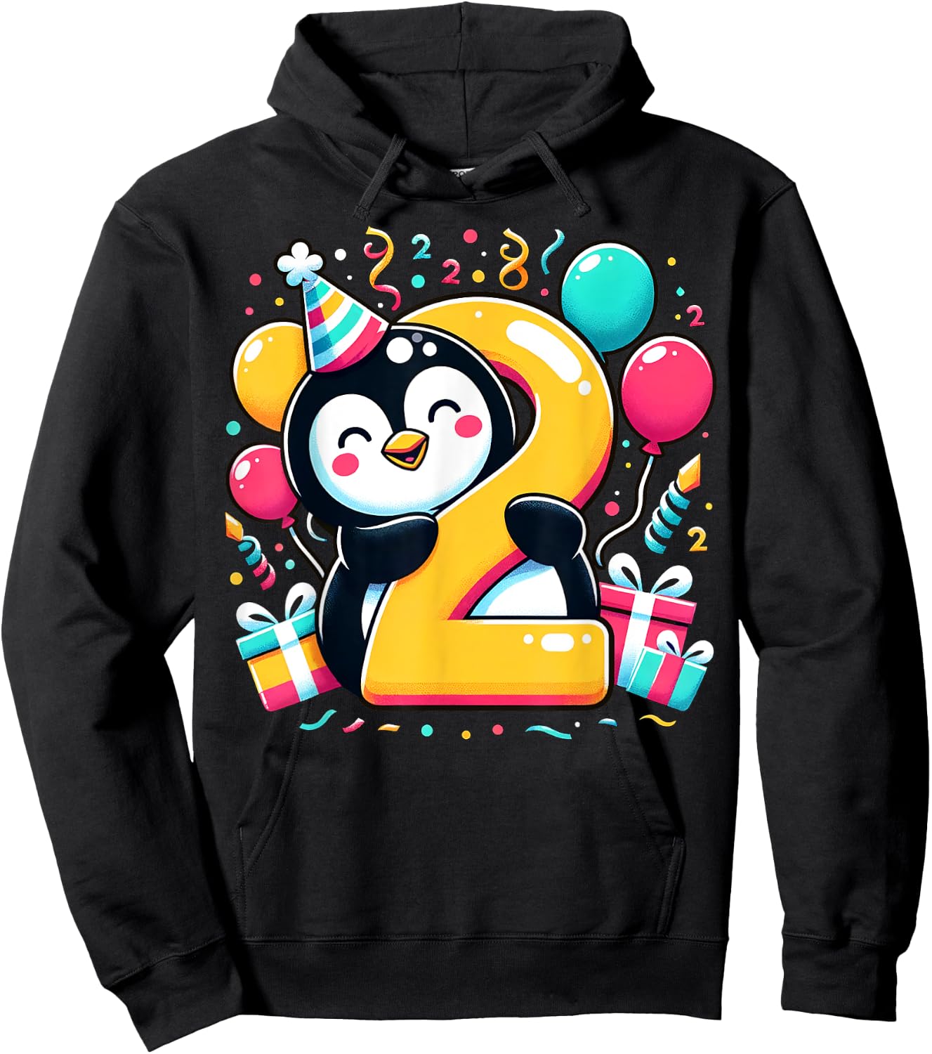 Penguin 2nd birthday boy girl 2 years old second two Penguin Hoodie - Hoodie | Black