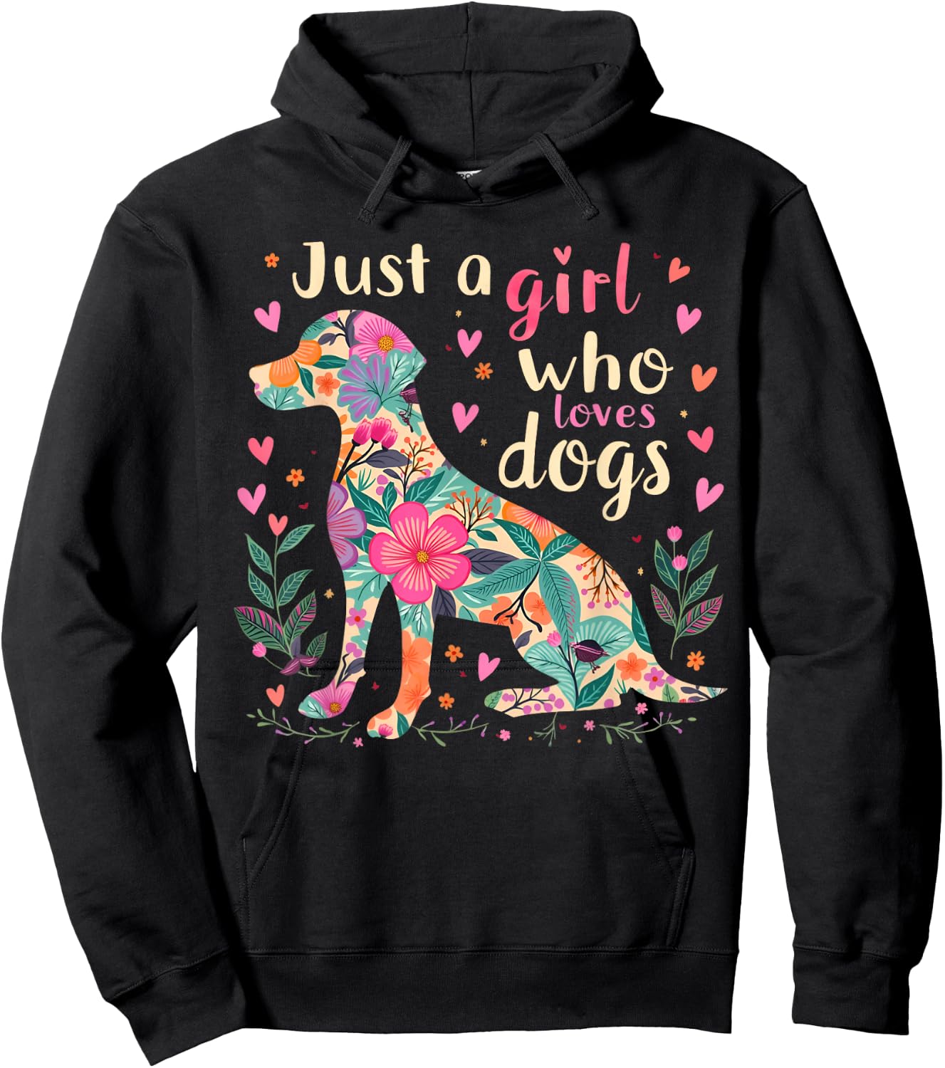 Just a Girl Who Loves Dogs Floral Animal Lover Hoodie - Hoodie | Black