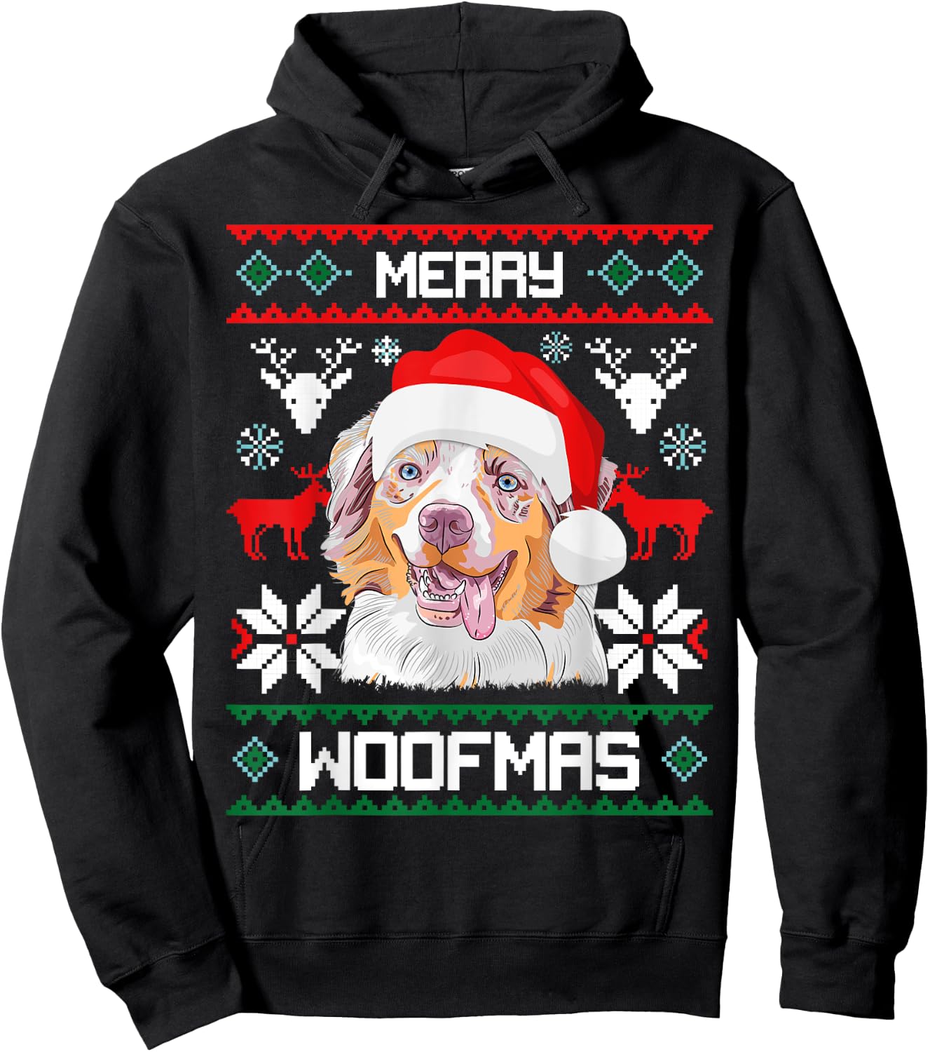 Australian Shepherd Merry Woofmas Christmas Dog Gift Hoodie - Hoodie | Black