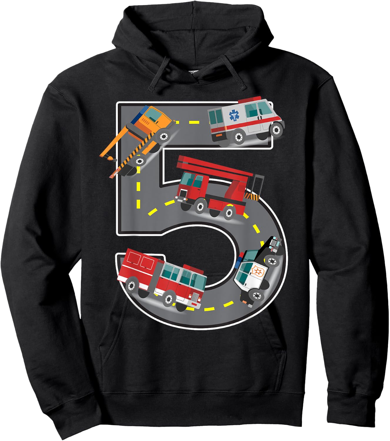 Five Year Old 5th Birthday Fire Truck Ambulance Police Car Hoodie - Hoodie | Black