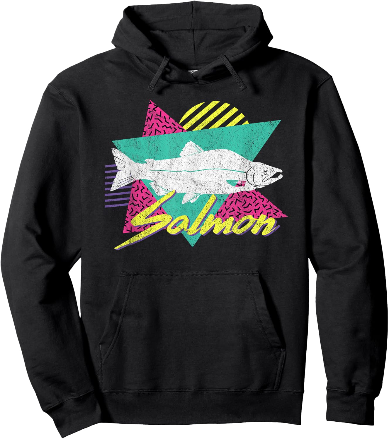 Vintage Retro 80s Or 90s Salmon Fish Hoodie - Hoodie | Black
