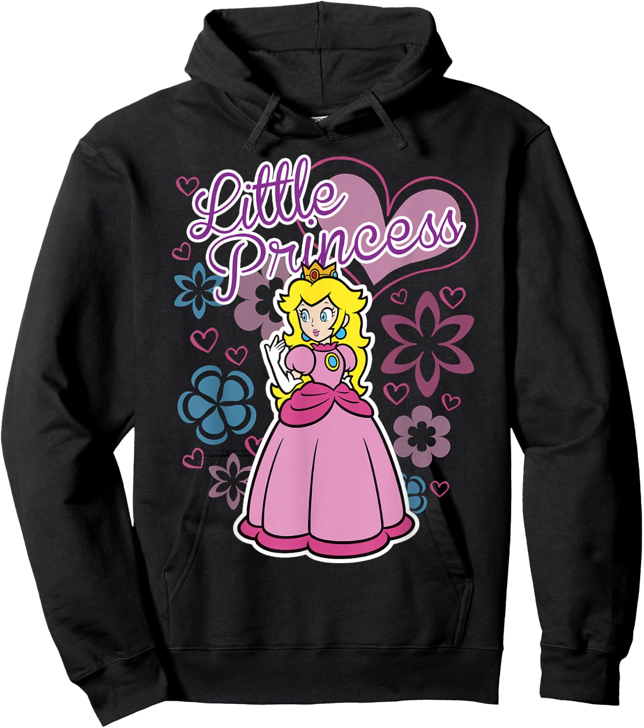 Super Mario Peach Little Princess Flowers and Hearts Poster Hoodie - Hoodie | Black