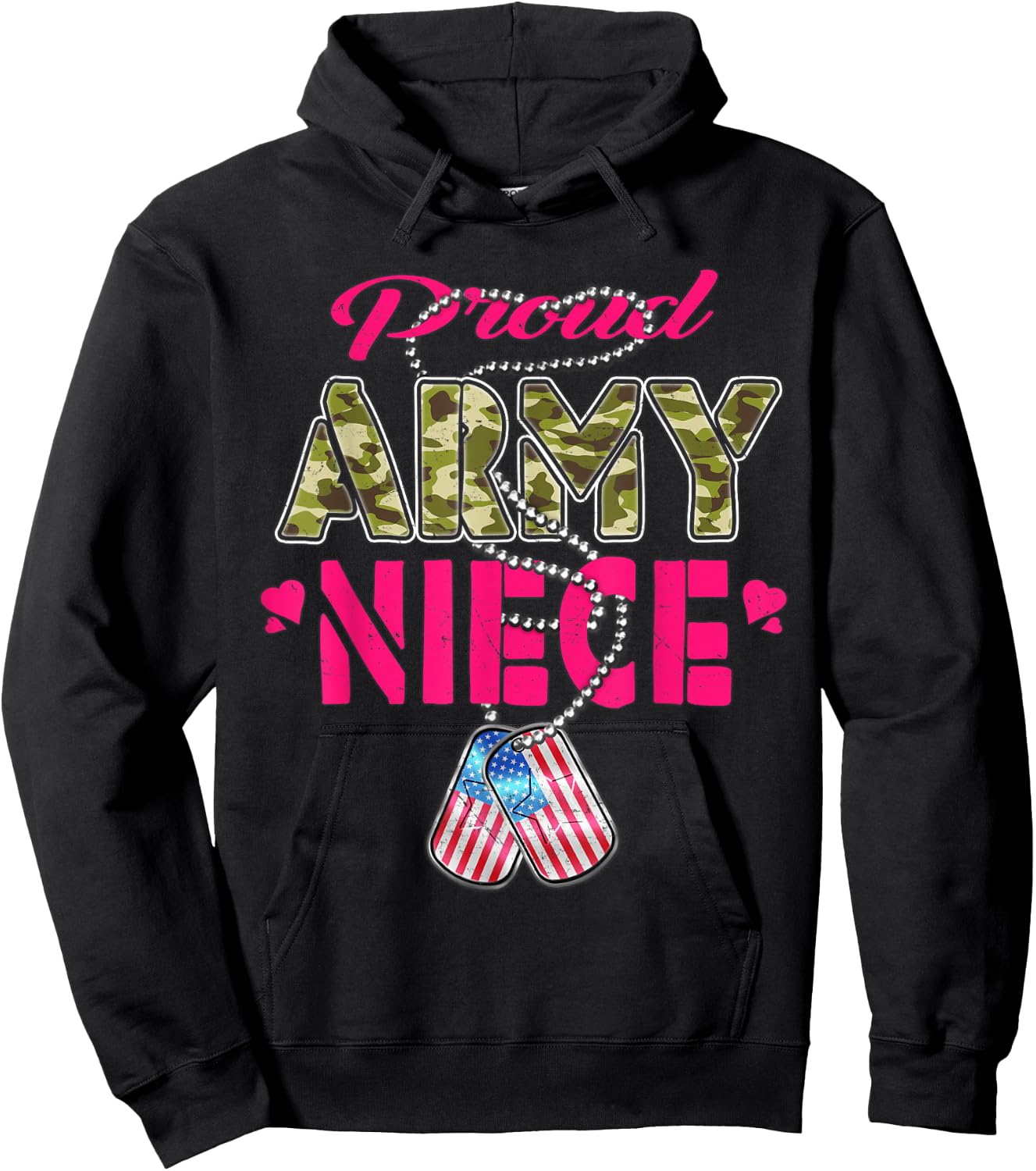 Proud Army Niece US Flag Camo Dog Tags Pride Military Family Hoodie - Hoodie | Black