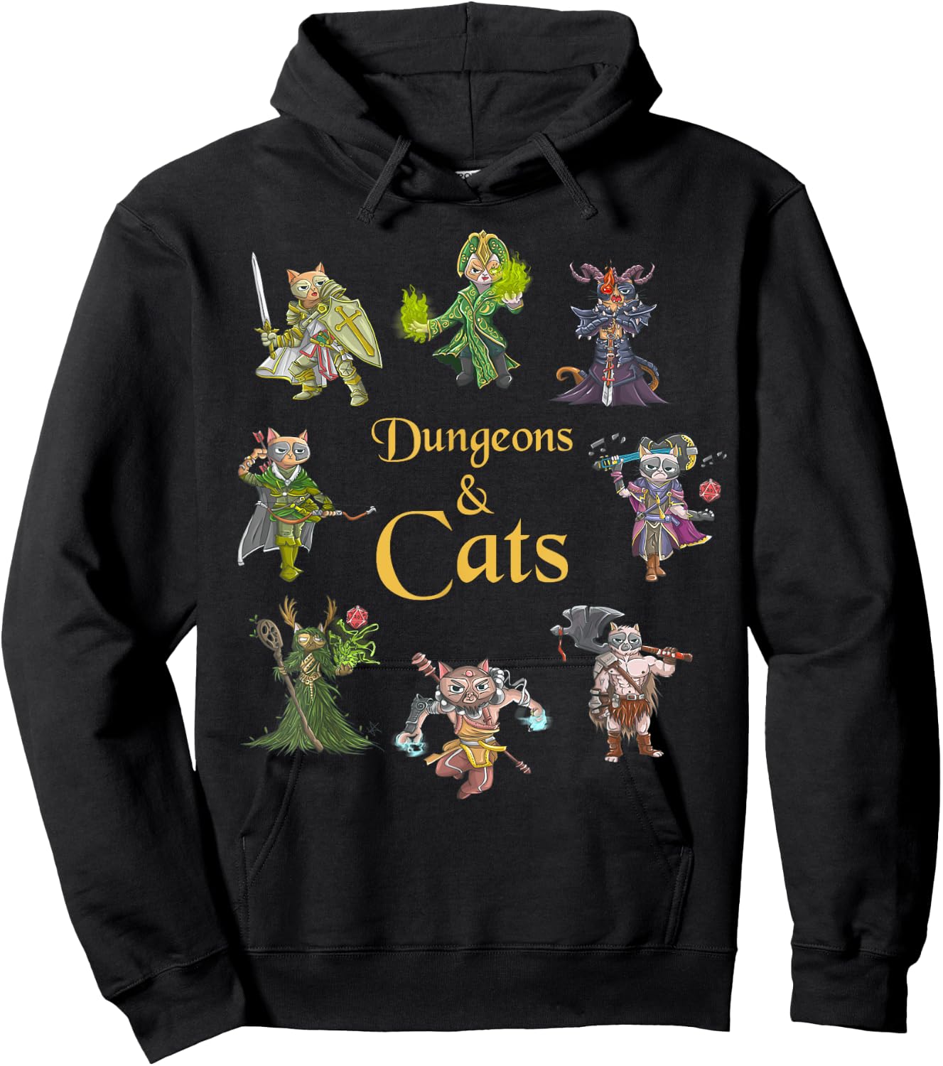 Dungeons And Cats Funny Cute Tabletop Gaming Geek Roleplay Hoodie - Hoodie | Black