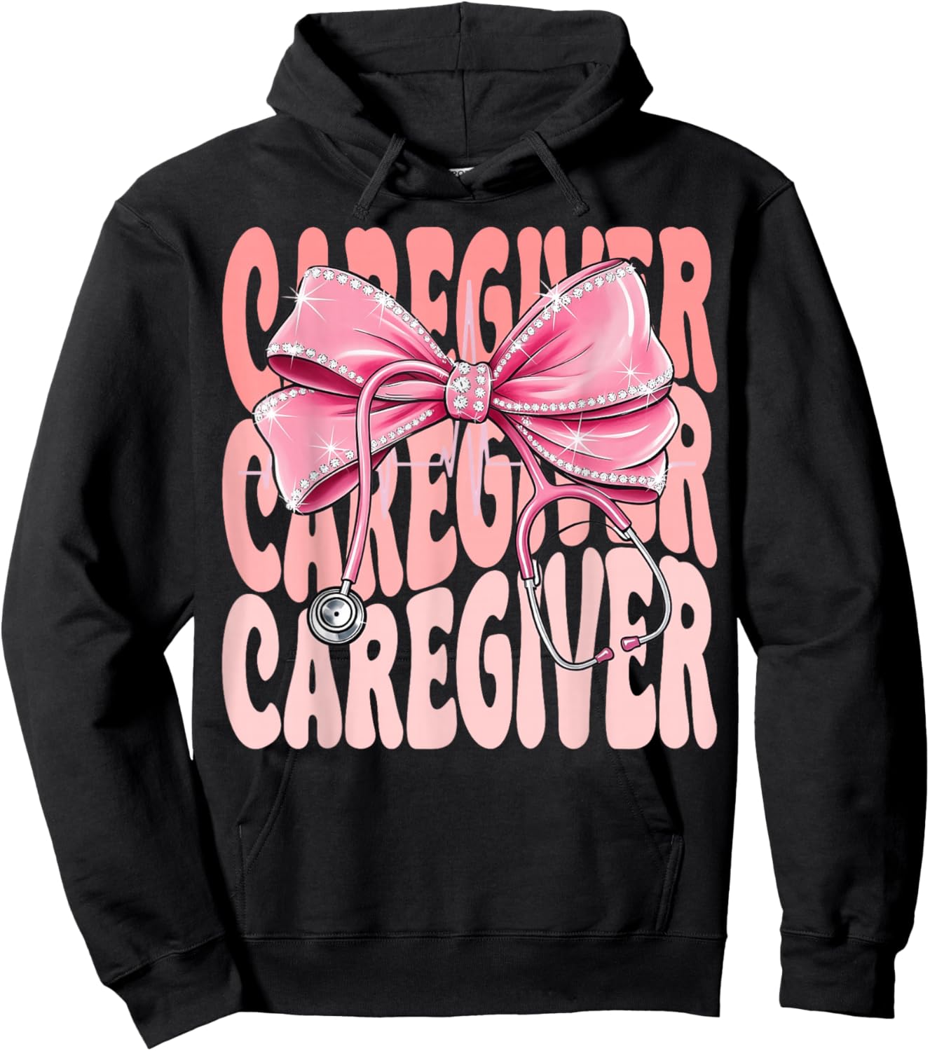 Caregiver Week Day Pink Coquette Bow Stethoscope Hoodie - Hoodie | Black
