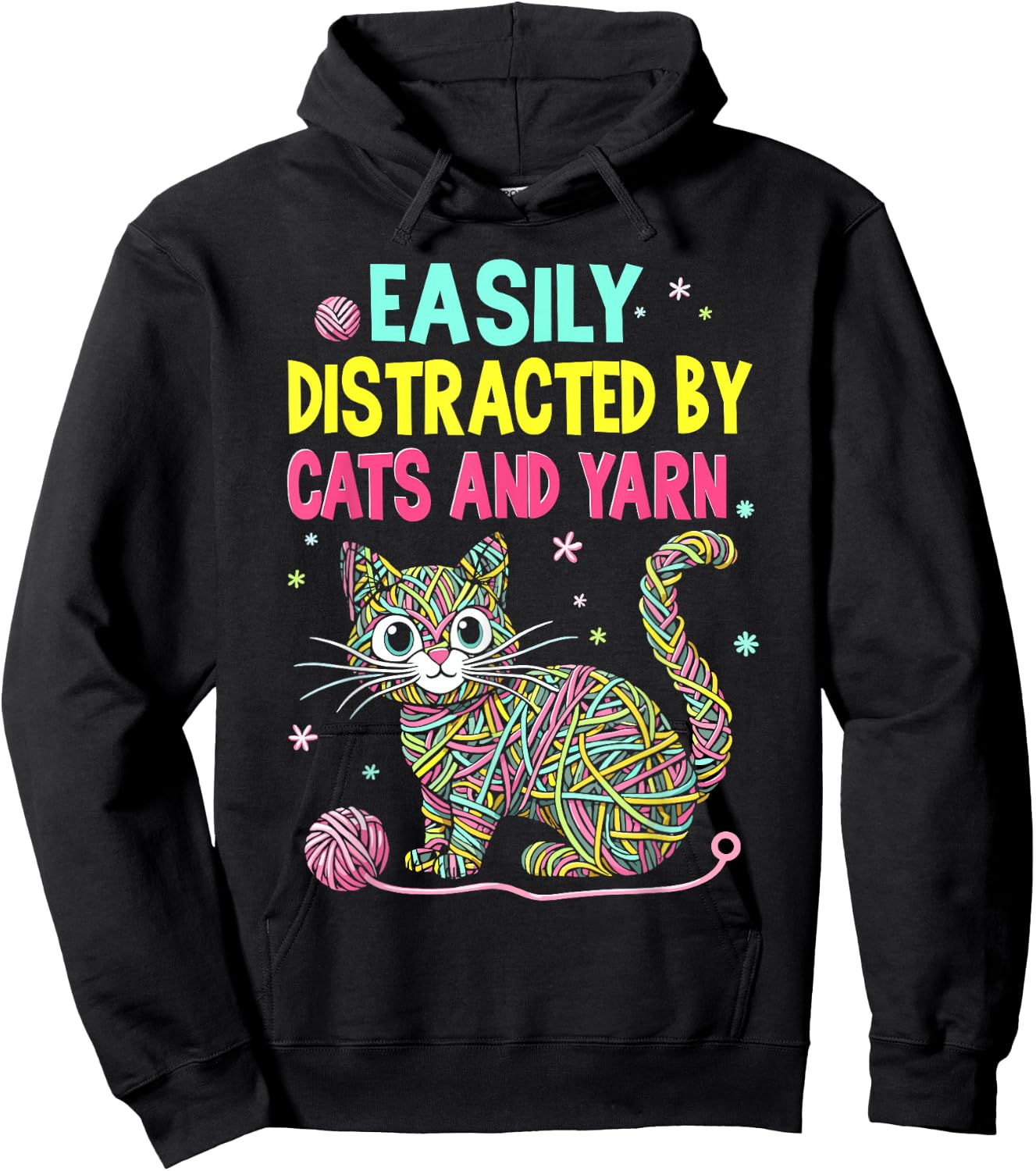 Easily Distracted By Cats And Yarn Knitting Yarn Crochet cat Hoodie - Hoodie | Black