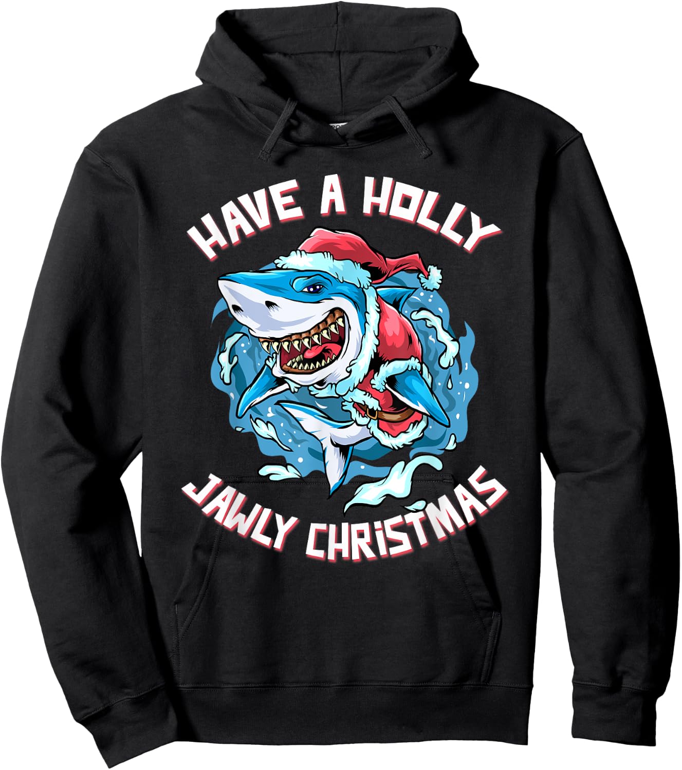 Have A Holly Jawly Christmas Santa Great White Shark Funny Hoodie - Hoodie | Black