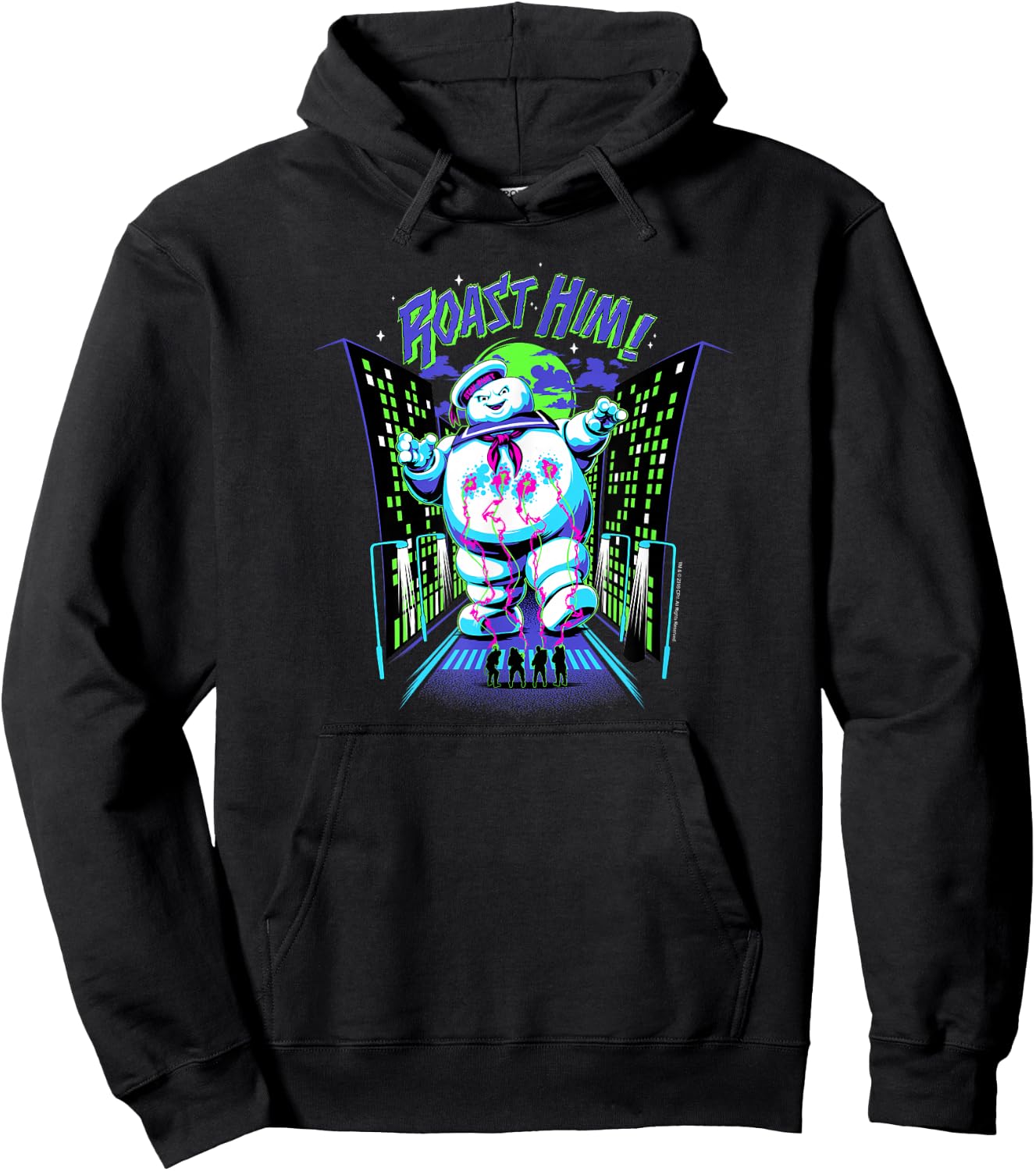 Ghostbusters Roast Him! Stay Puft Arcade Graphic Retro Movie Hoodie - Hoodie | Black