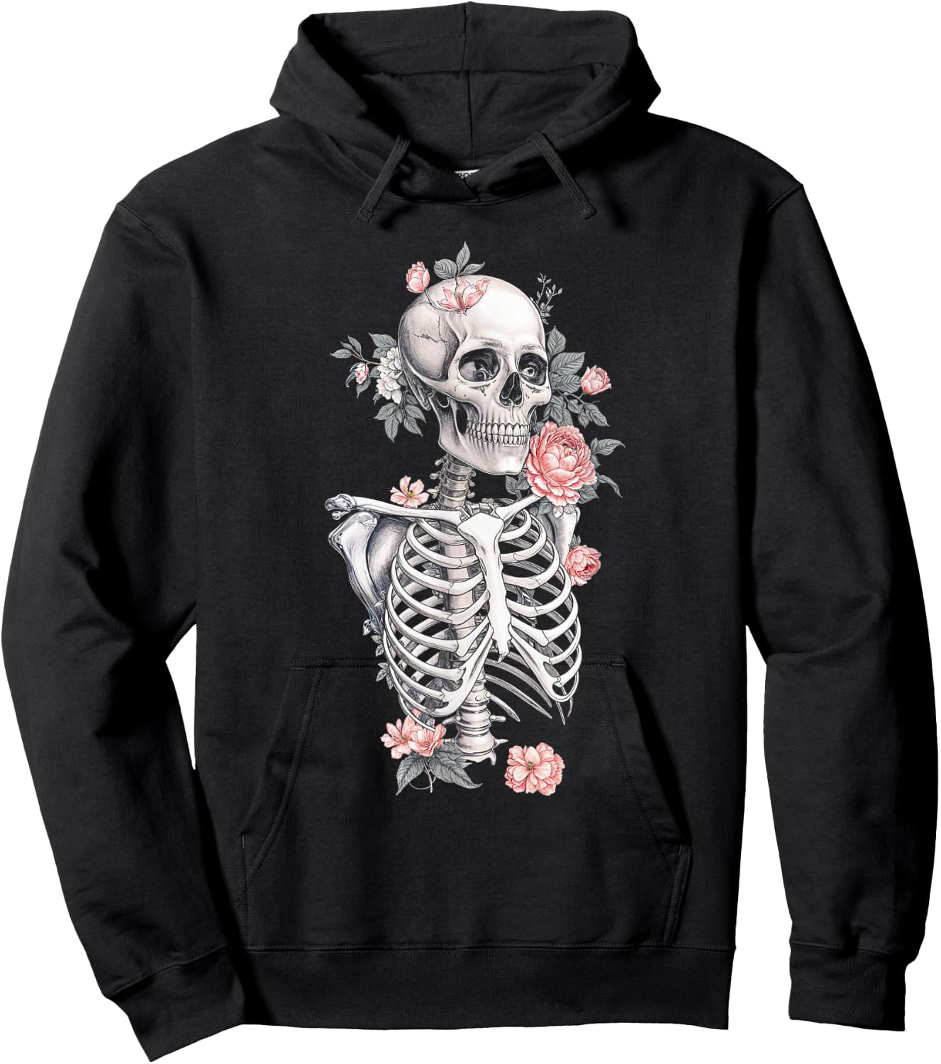 Floral Skeleton Flowers Goth Aesthetic Hoodie - Hoodie | Black