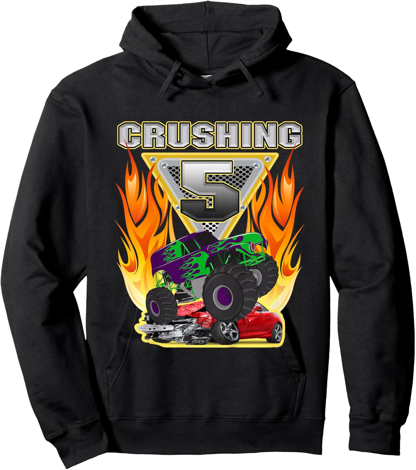 Monster Truck Crushing being 5 Five Years Old 5th Birthday Hoodie - Hoodie | Black