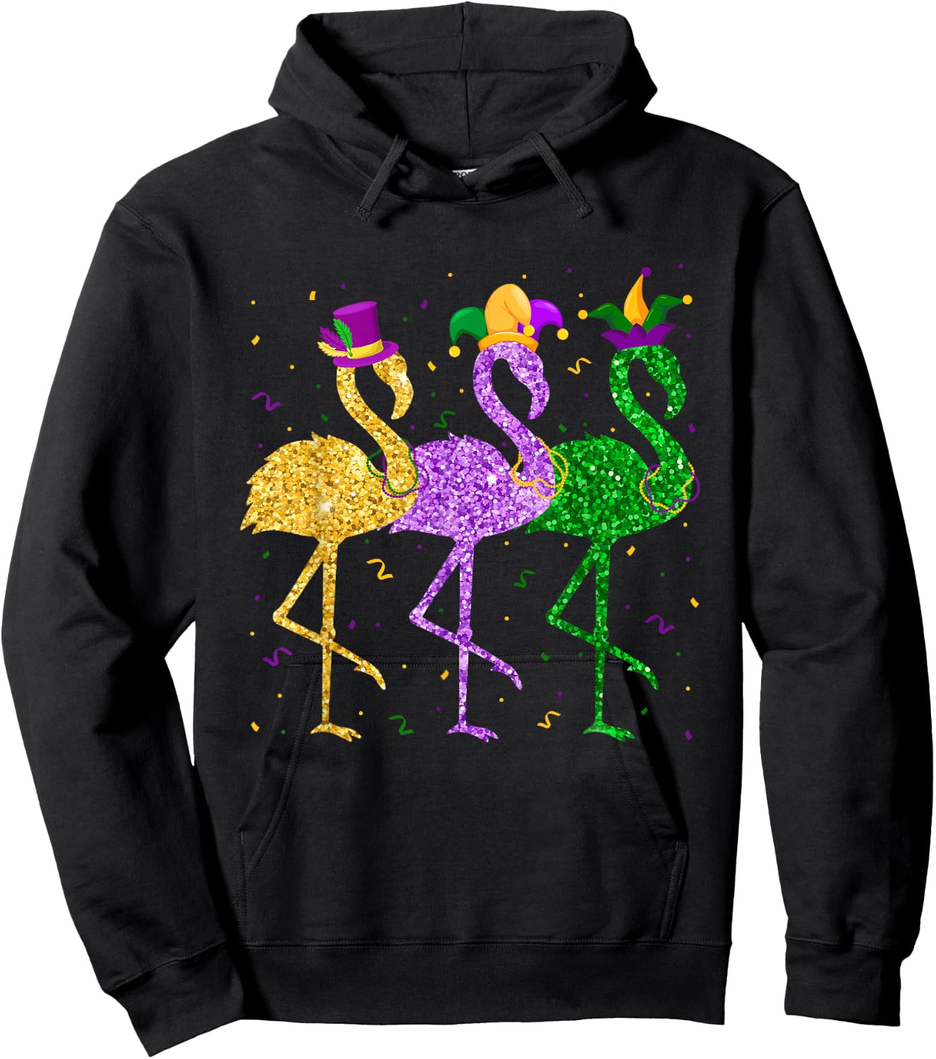 Flamingo Mardi Gras Funny Mask Beads Carnival Party Festival Hoodie - Hoodie | Black