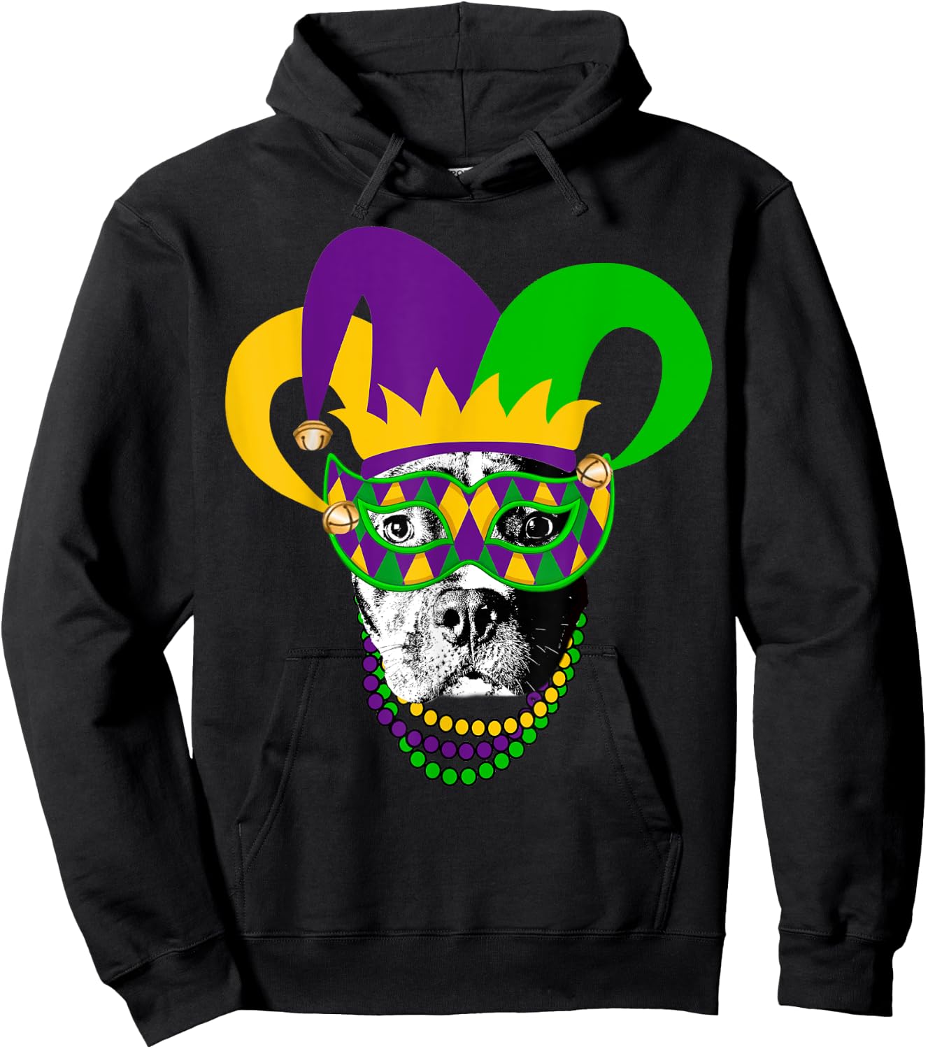 Mardi Gras Pitbull Dog Cute Mardi Gras Shirt Hoodie - Hoodie | Black