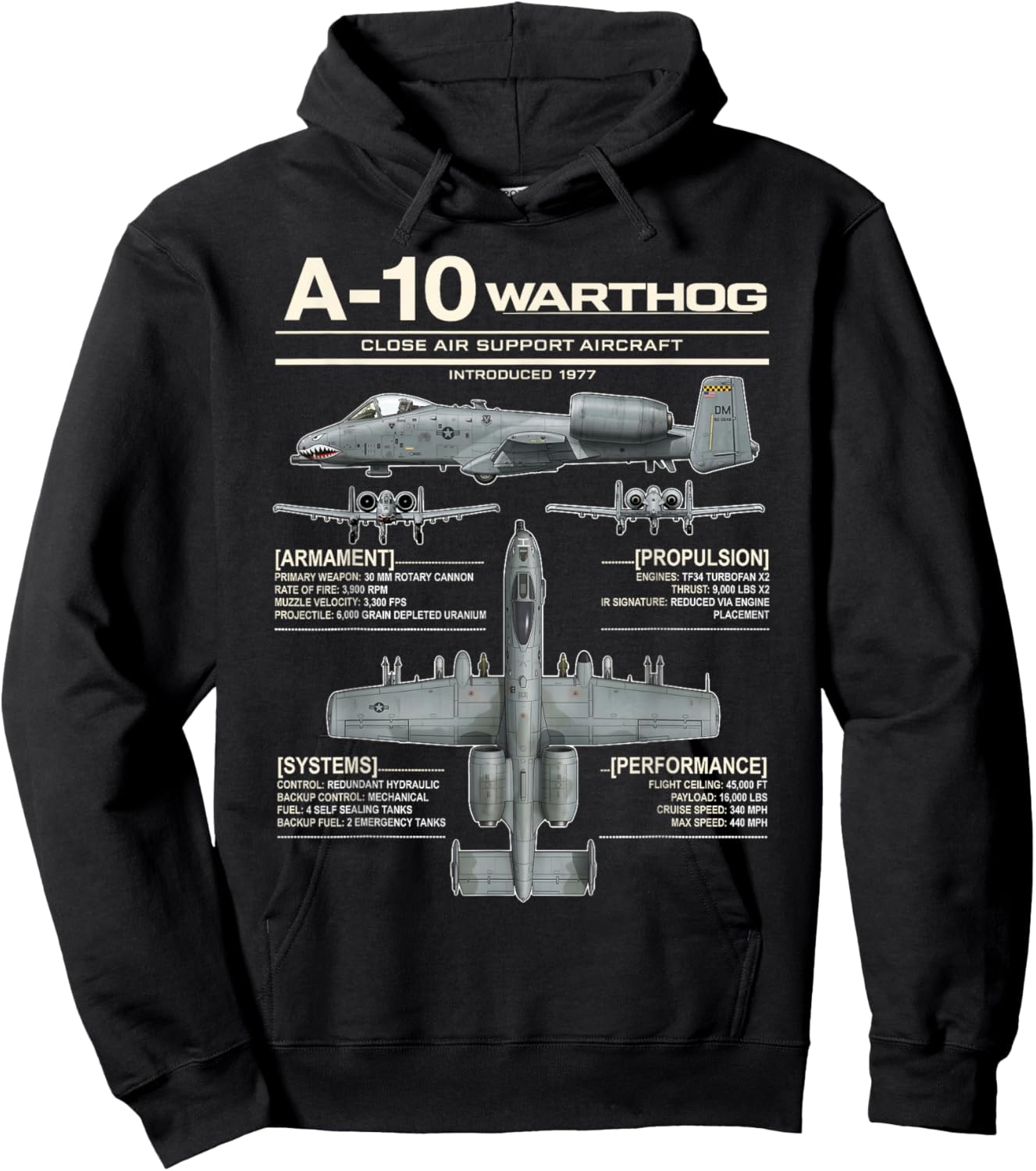 A-10 Warthog Military Jet Spec Infographic Hoodie - Hoodie | Black