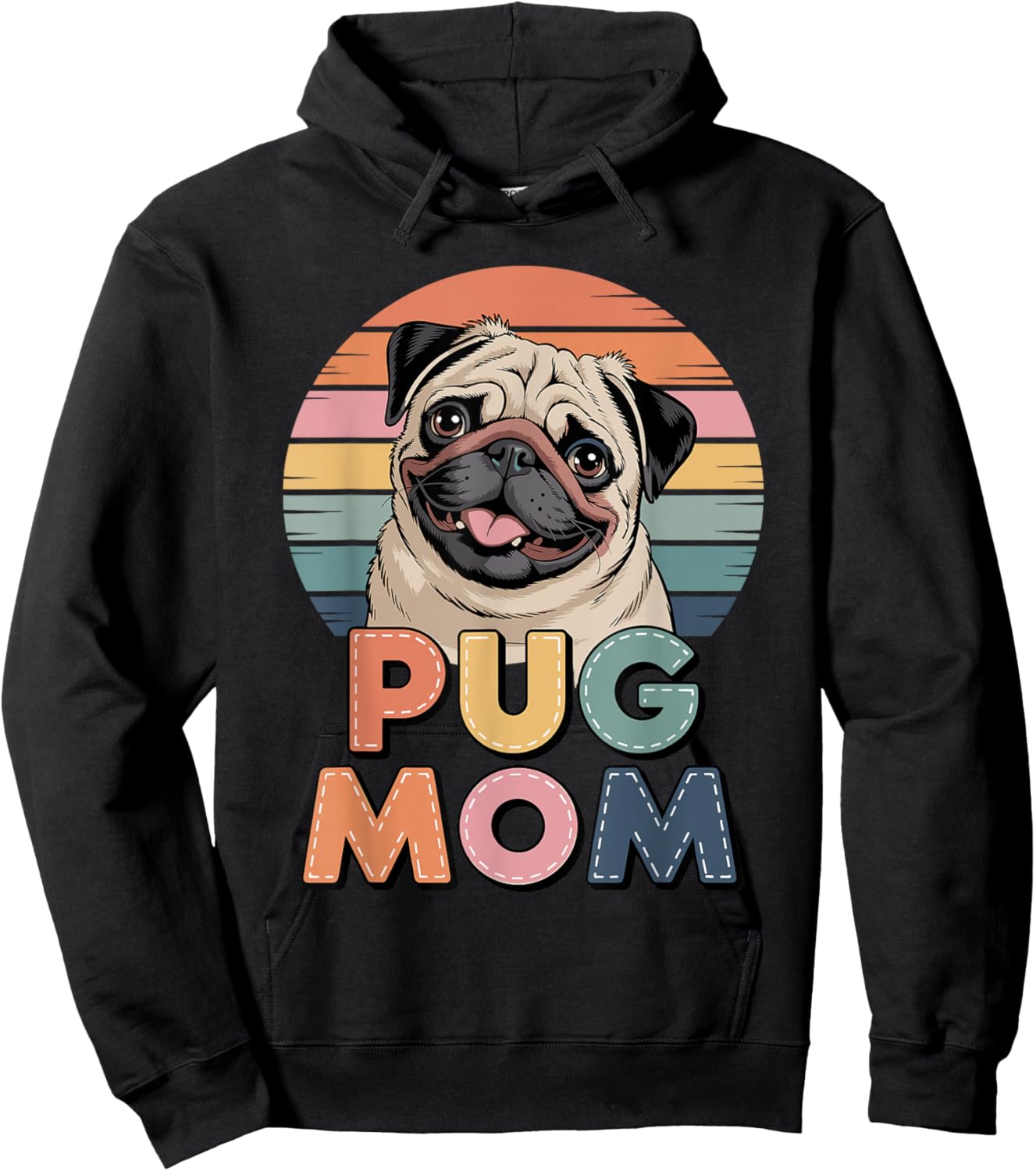 Retro Pug Mom Chinese Pugs Hoodie - Hoodie | Black