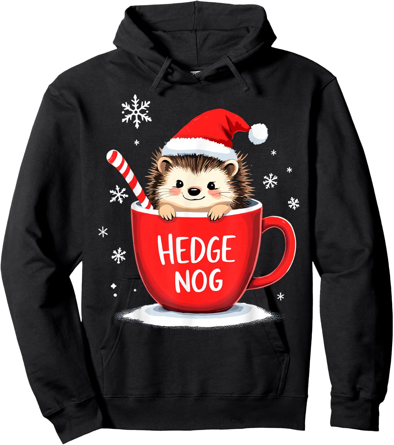 Cute Santa Hedgehog Eggnog Hedge Nog Merry Christmas Hoodie - Hoodie | Black