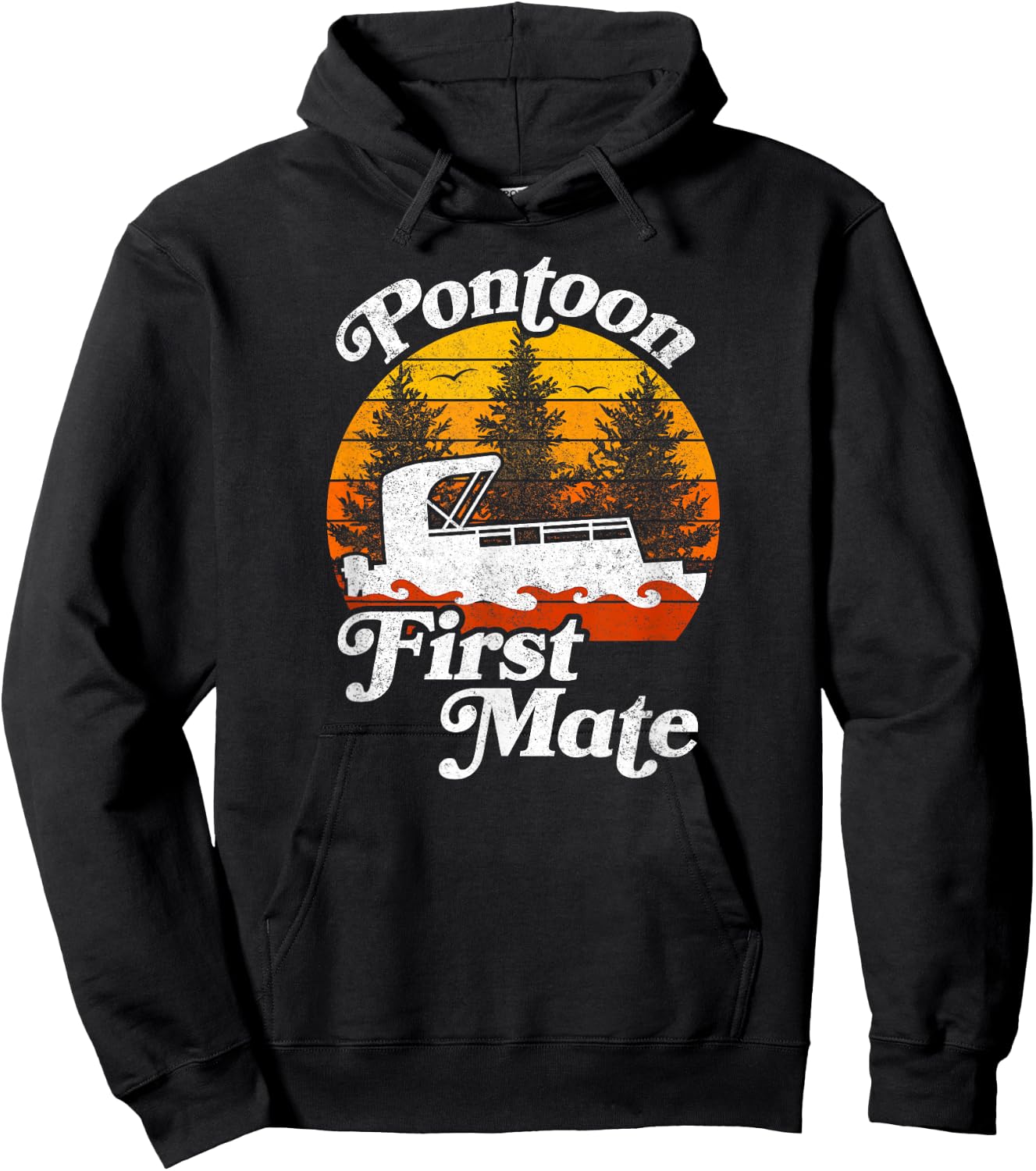 Vintage Retro Style Sunset Pontoon First Mate Hoodie - Hoodie | Black