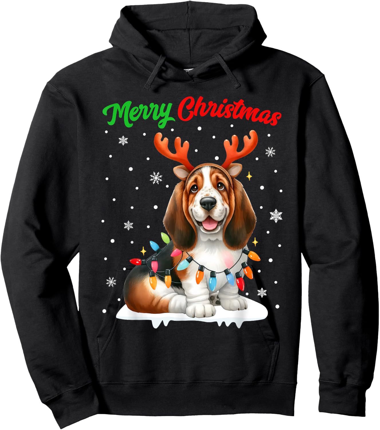Christmas Pajamas Men Women Kids Christmas Basset Hound Dog Hoodie - Hoodie | Black
