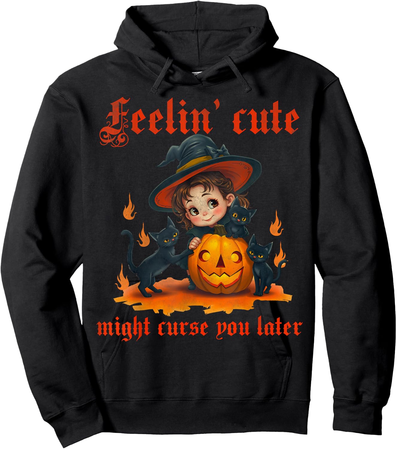 Feelin cute might curse you later Halloween cute little girl Hoodie - Hoodie | Black