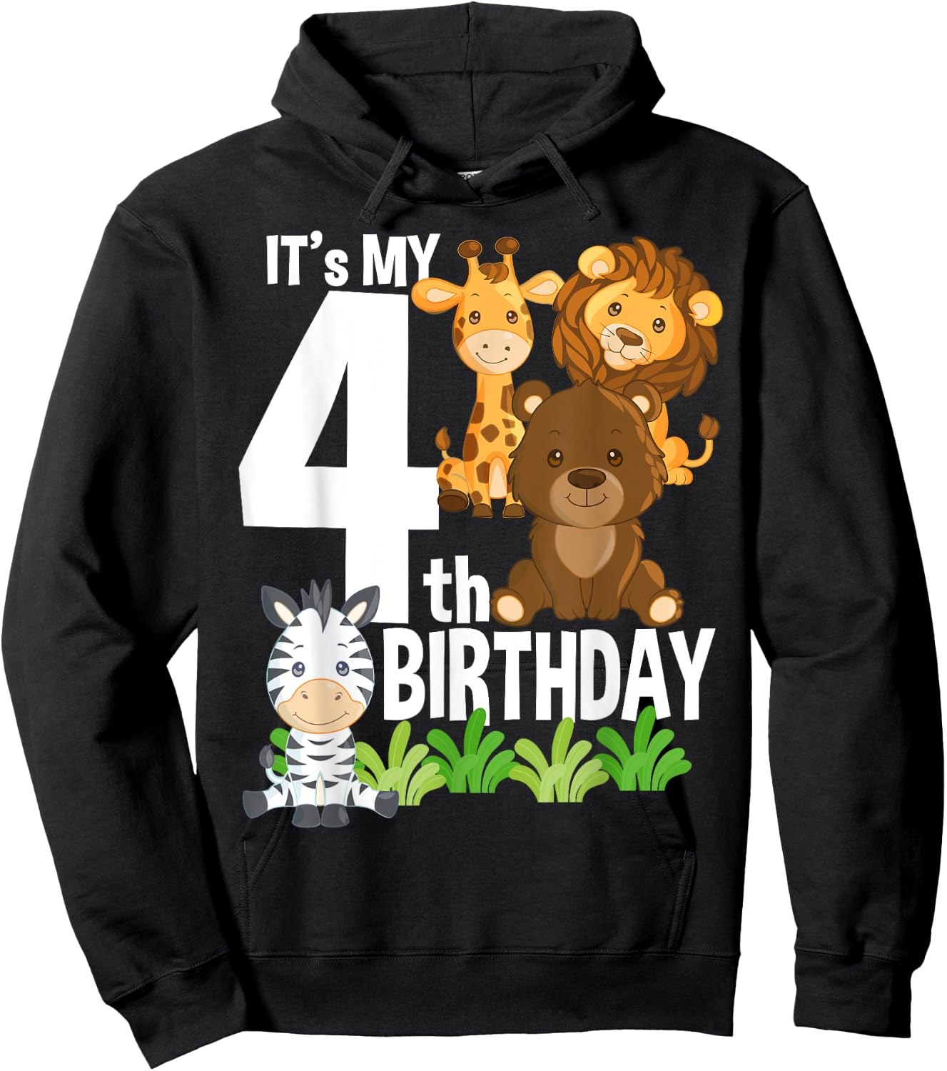 It's My 4th Birthday Zoo Theme Birthday Safari Jungle Animal Hoodie - Hoodie | Black