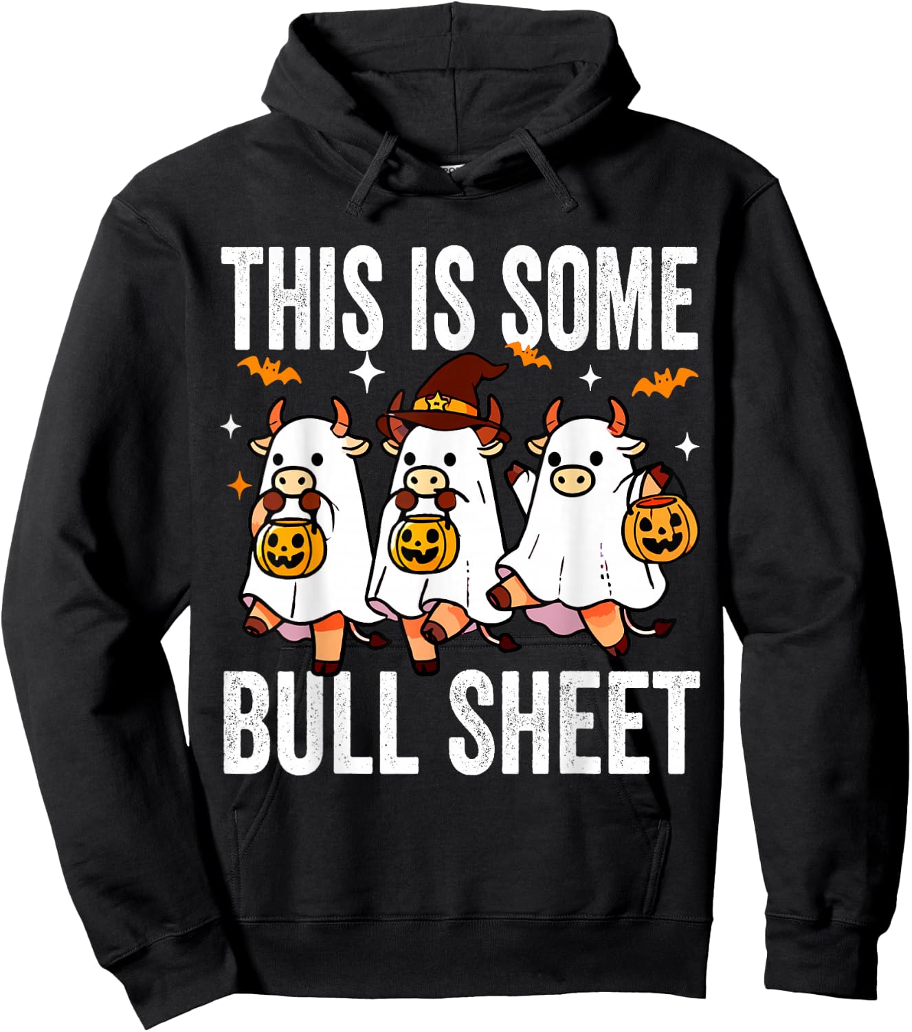 This is Some Bull Sheet Funny Halloween Cow Ghost Kid Outfit Hoodie - Hoodie | Black