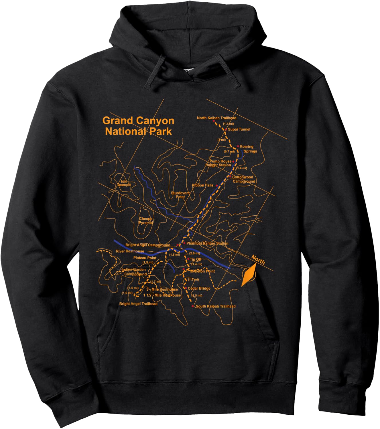 Grand Canyon National Park Trail Map Hiking Love Hoodie - Hoodie | Black