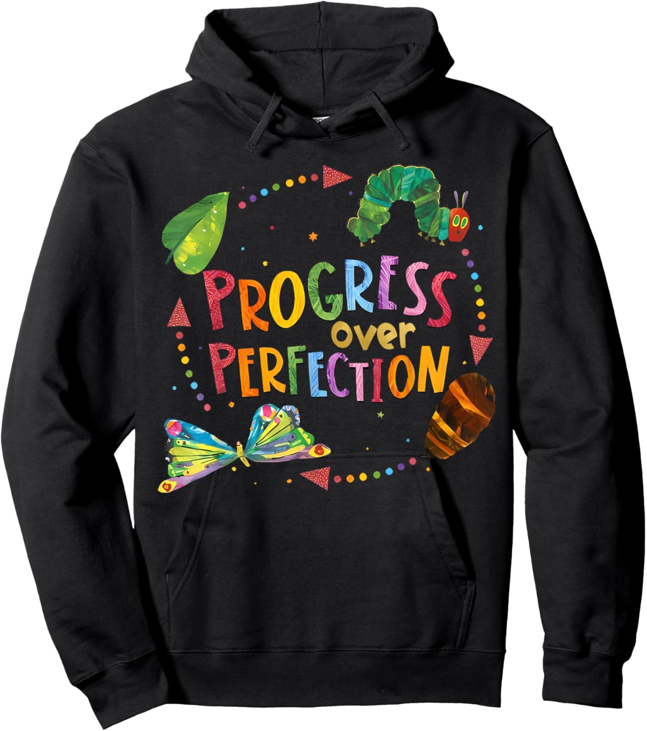 Progress Over Perfection Caterpillar Teacher Back to School Hoodie - Hoodie | Black