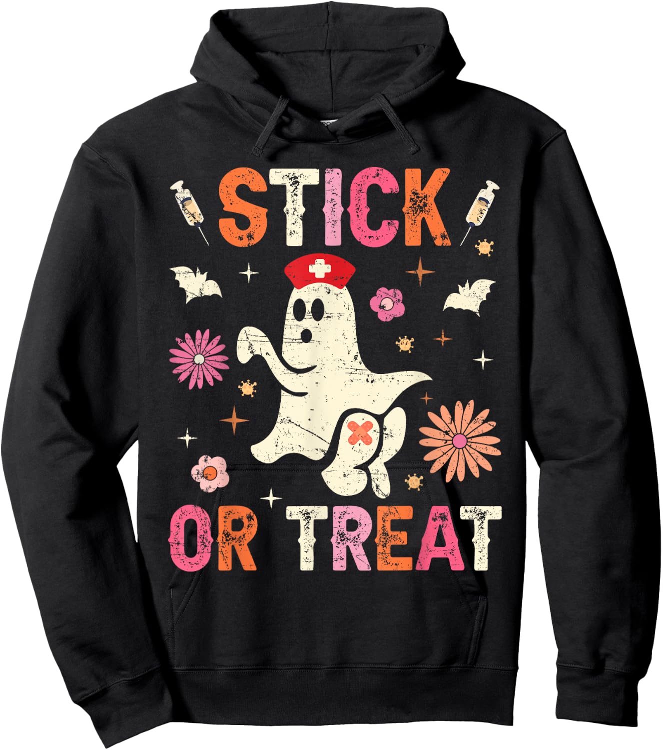 Stick Or Treat Halloween Ghost Nurse Halloween Phlebotomy Hoodie - Hoodie | Black