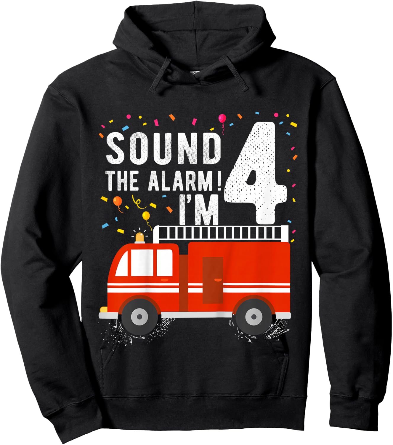 Kids Fire Truck 4th Birthday Boy 4 Year Old Firefighter Hoodie - Hoodie | Black