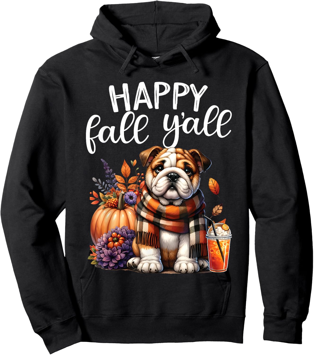 Thankful Grateful Blessed English Bulldog Fall Y'all Autumn Hoodie - Hoodie | Black