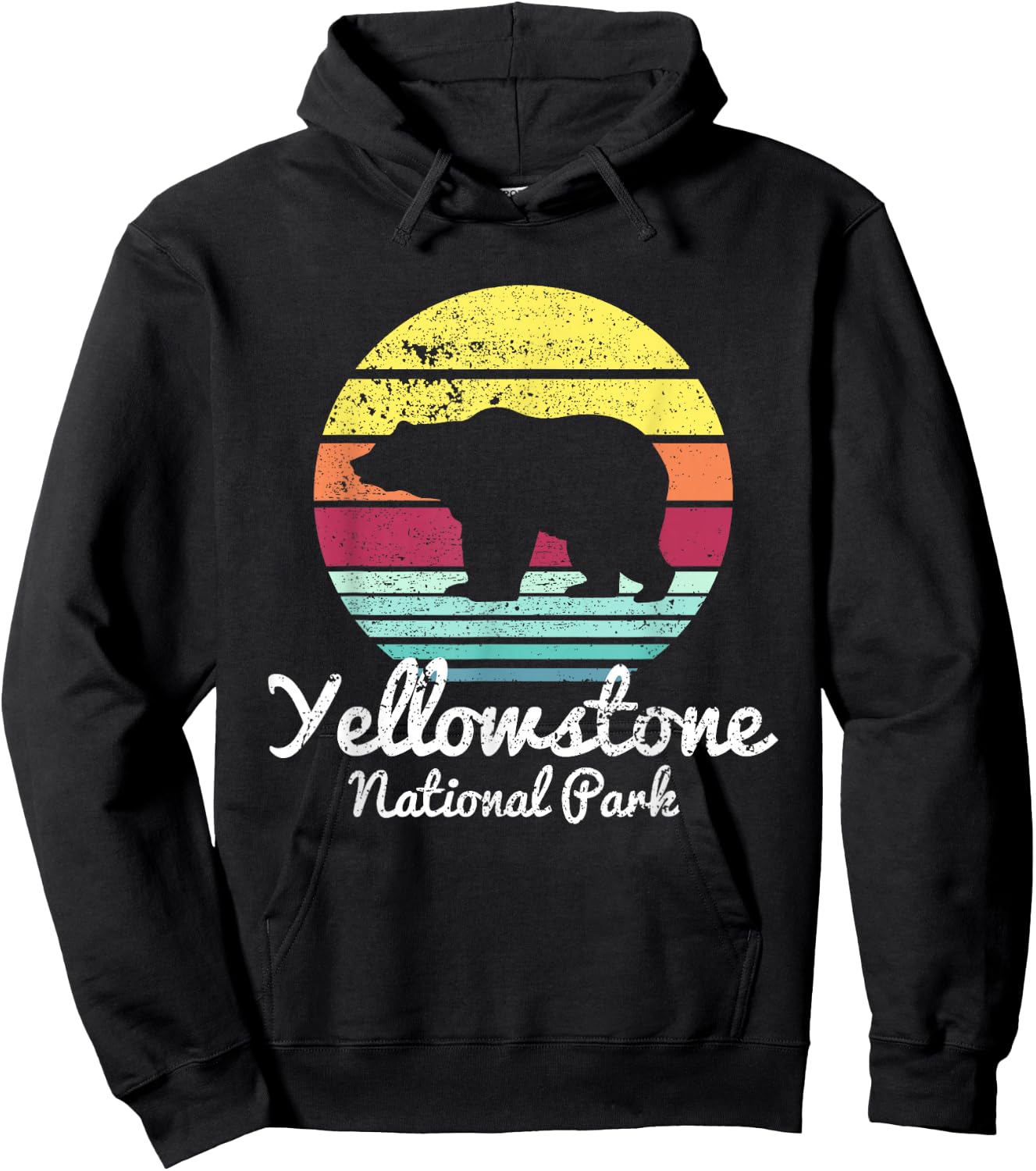 Vintage Retro Yellowstone National Park Wyoming Bear T Shirt Hoodie - Hoodie | Black