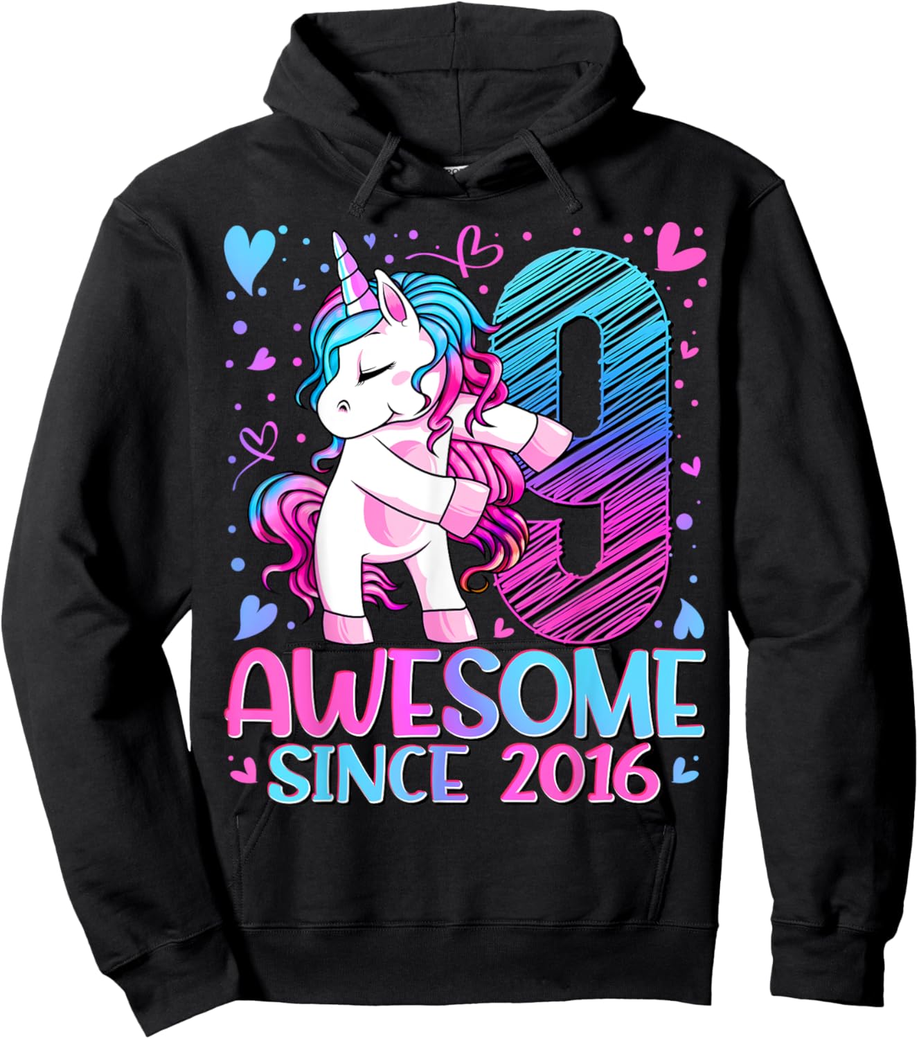 9 Year Old Unicorn Gifts For Girls 9th Birthday Girl Party Hoodie - Hoodie | Black