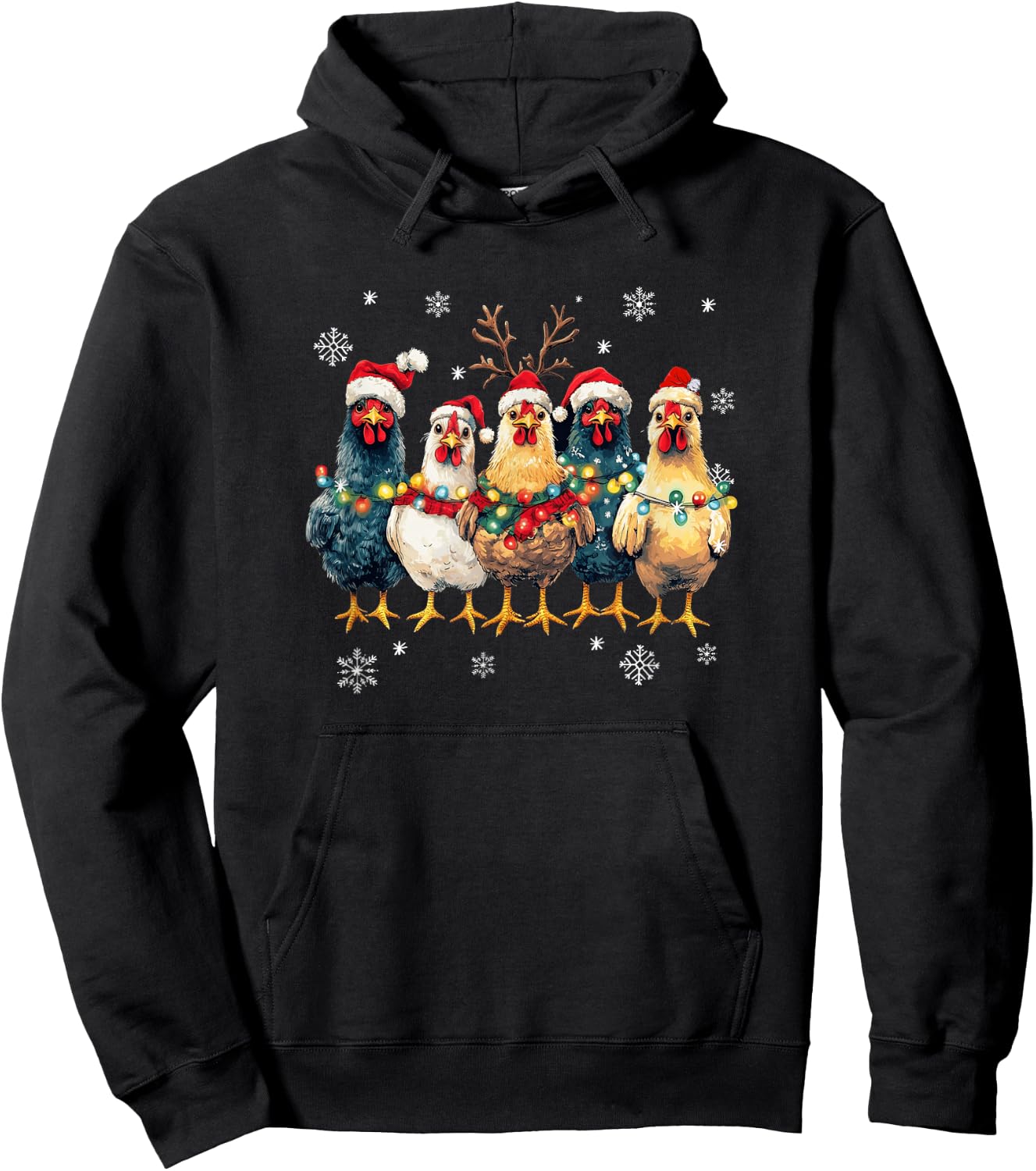 Funny Chicken Christmas Lights Farm Animal Cute Xmas Holiday Hoodie - Hoodie | Black