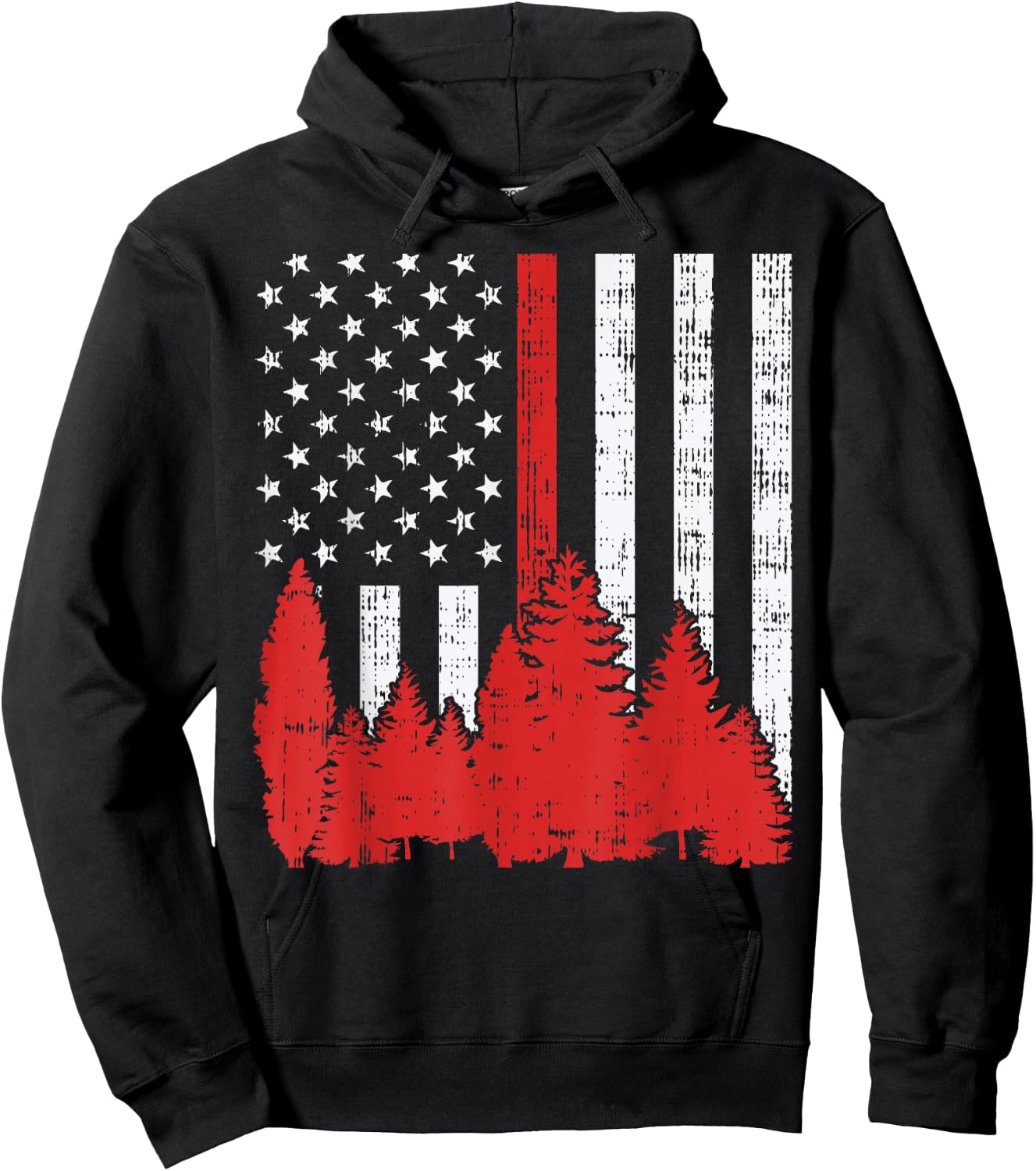 USA Flag Thin Red Line Forest Fire Wildland Firefighter Gift Hoodie - Hoodie | Black