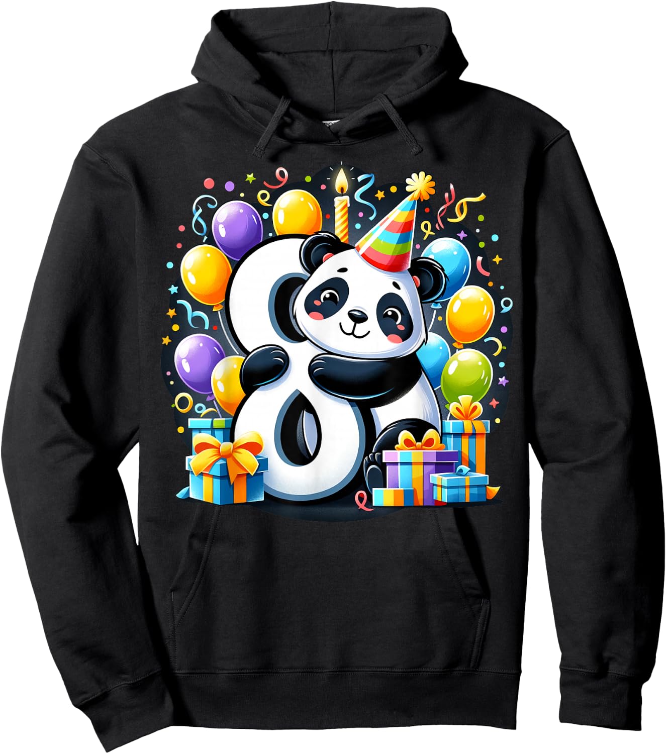 Panda 8th birthday boy girl 8 years old eighth eight Panda Hoodie - Hoodie | Black