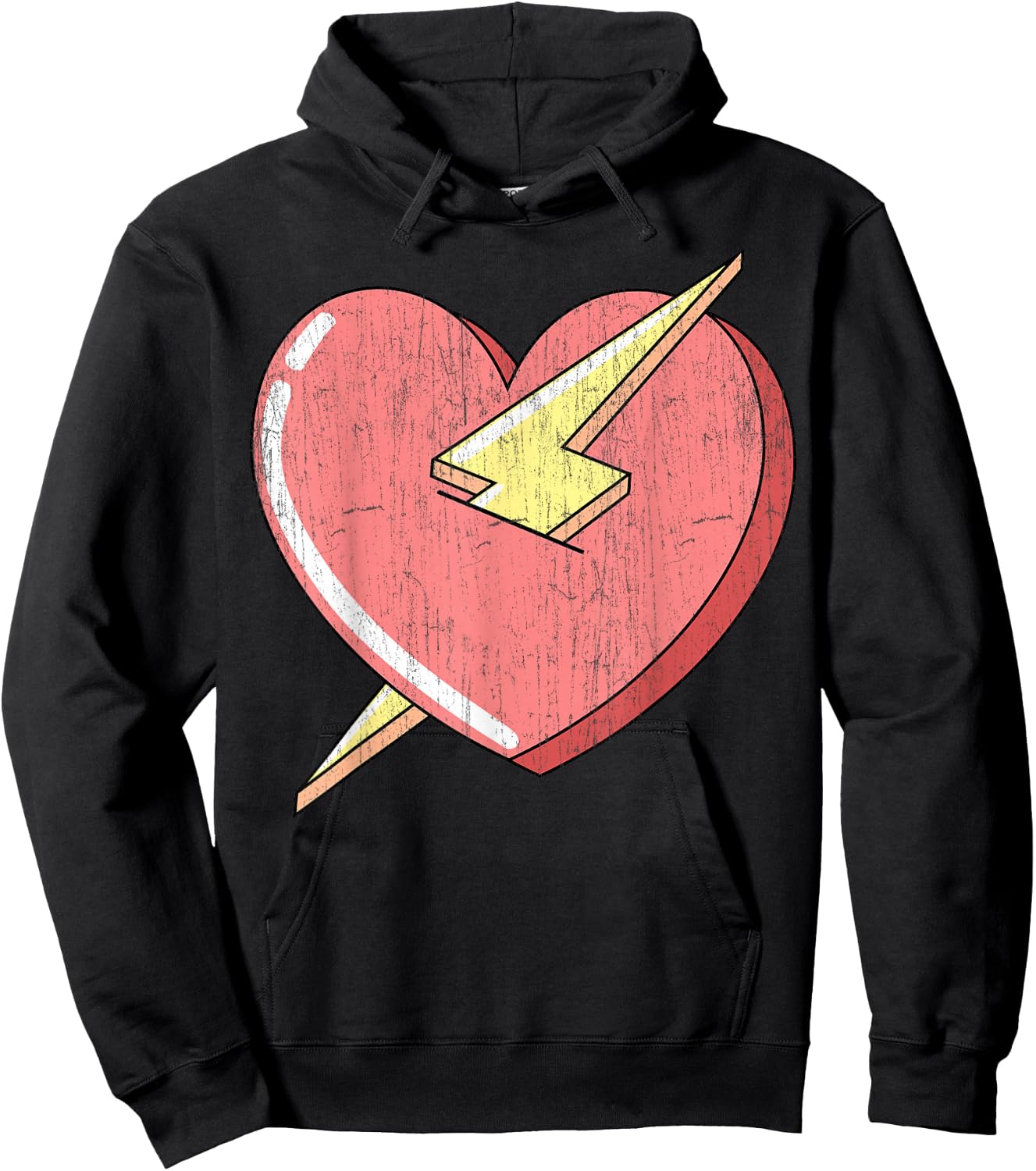 Trendy Apparel Kids Adults Classic Fit Retro Cartoon Heart With Lightning Bolt - Small - Black Hoodie - Hoodie | Black