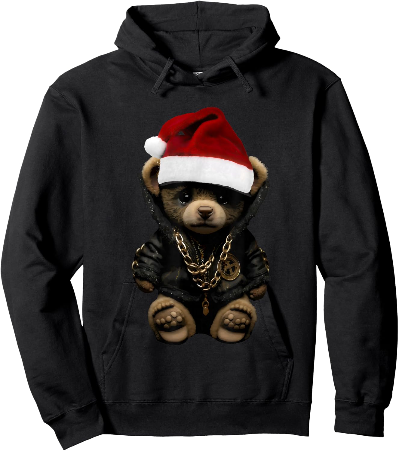 Merry Christmas Merry 2025 Teddy Fashion Rap Teddy Bear Hoodie - Hoodie | Black