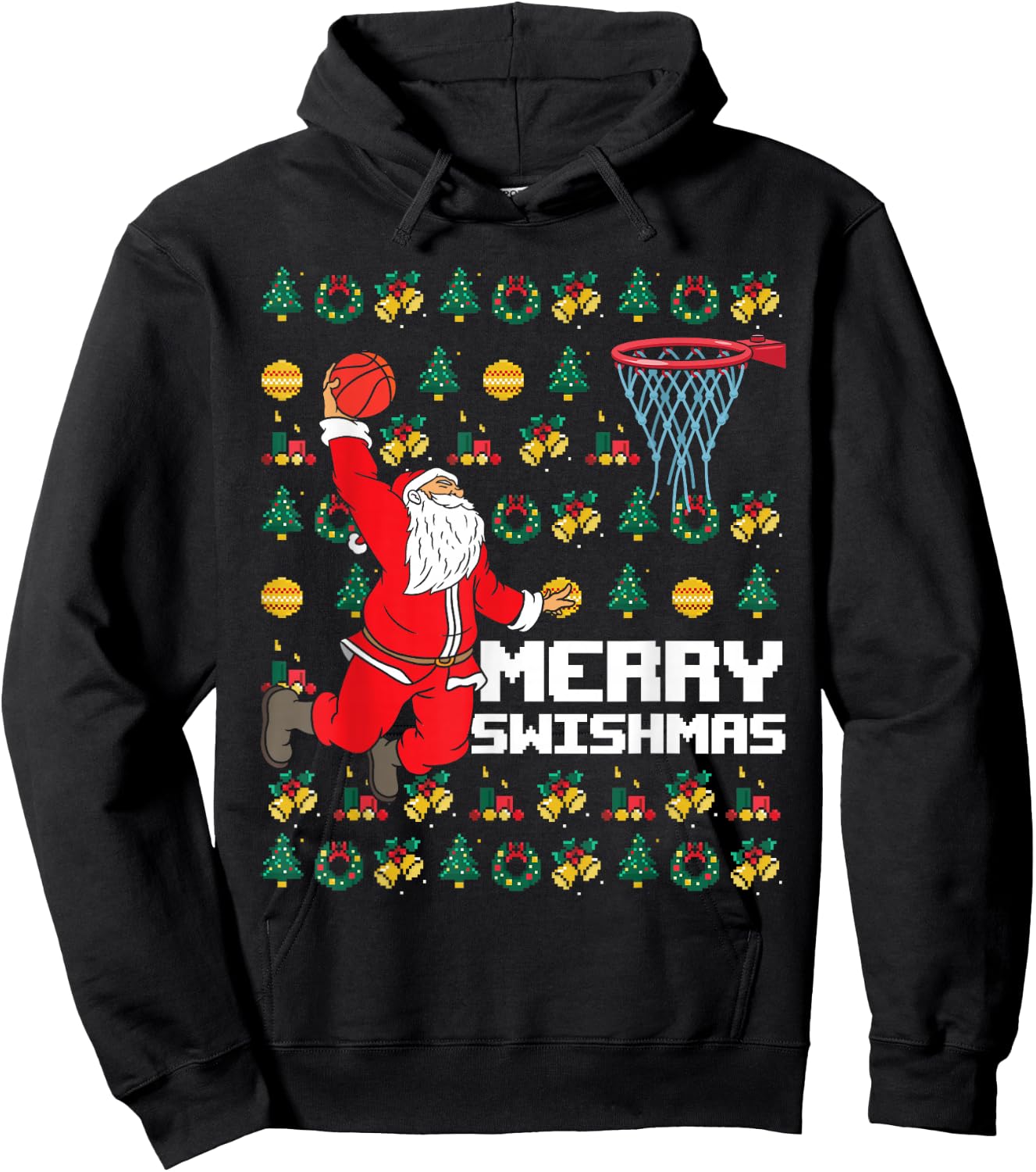 Merry Swishmas Basketball Fun Christmas Sporty Santa Xmas Hoodie - Hoodie | Black