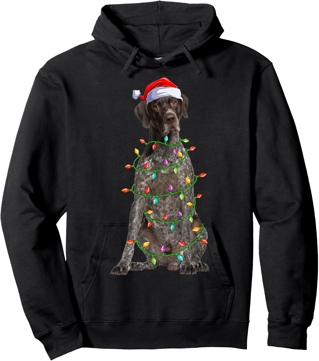 Xmas Lights Santa German Shorthaired Pointer Dog Christmas Hoodie - Hoodie | Black