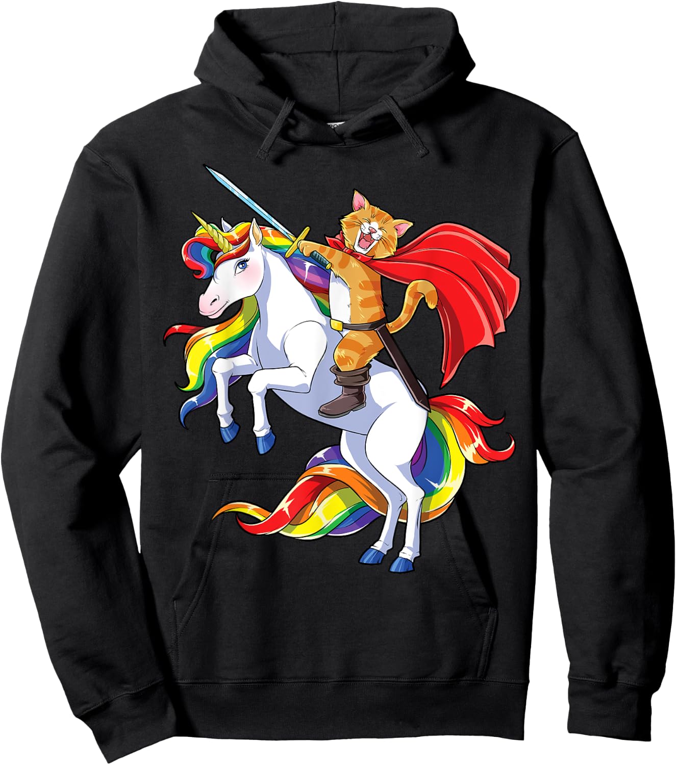 Cat Riding Unicorn Funny Caticorn Kittycorn Kitty Kitten Women Kids Hoodie - Hoodie | Black